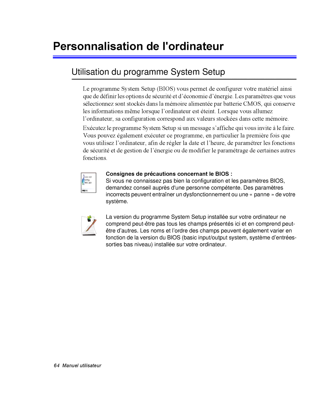 Samsung NQ20RP3GH8/SEF, NQ20RP3LSU/SEF manual Personnalisation de lordinateur, Utilisation du programme System Setup 