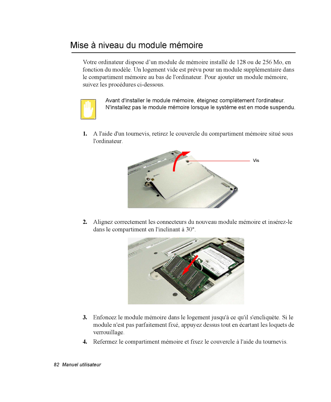 Samsung NQ20RP3M62/SEF, NQ20RP3LSU/SEF, NQ20RP3GH8/SEF, NQ20RP2HE8/SEF manual Mise à niveau du module mémoire 