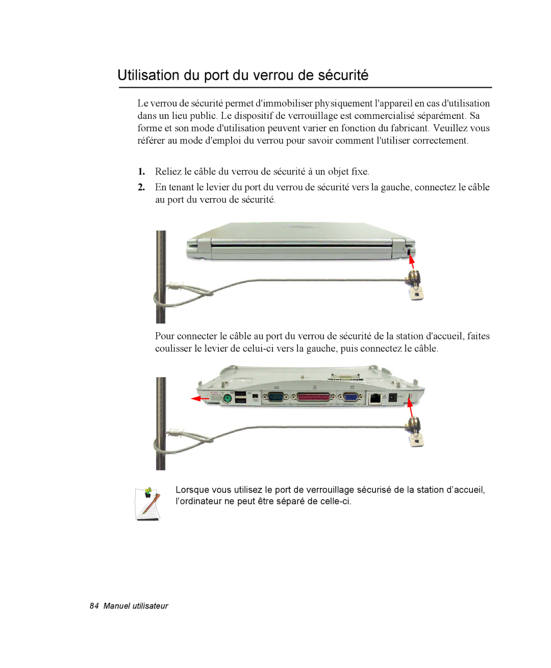 Samsung NQ20RP3GH8/SEF, NQ20RP3LSU/SEF, NQ20RP2HE8/SEF, NQ20RP3M62/SEF manual Utilisation du port du verrou de sécurité 