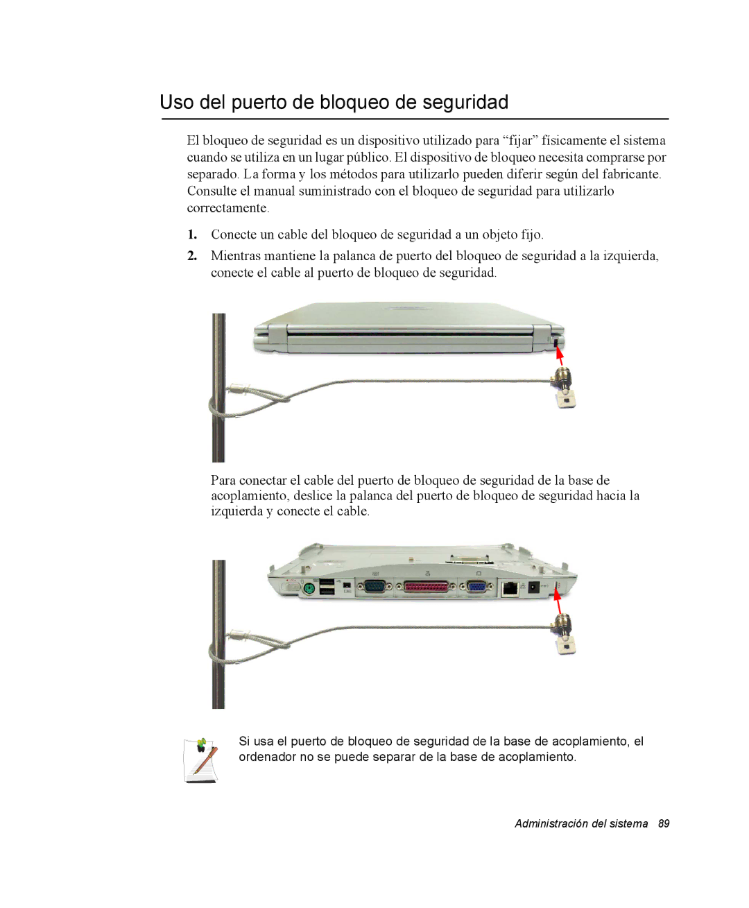 Samsung NQ25PRT001/SES, NQ25PRC004/SES, NQ25PRC003/SES, NQ25TP06KV/SES, NQ25PRT000/SES Uso del puerto de bloqueo de seguridad 