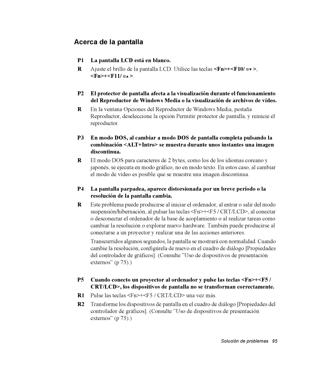 Samsung NQ25TH0AZH/SES, NQ25PRC004/SES, NQ25PRC003/SES manual Acerca de la pantalla, P1 La pantalla LCD está en blanco 