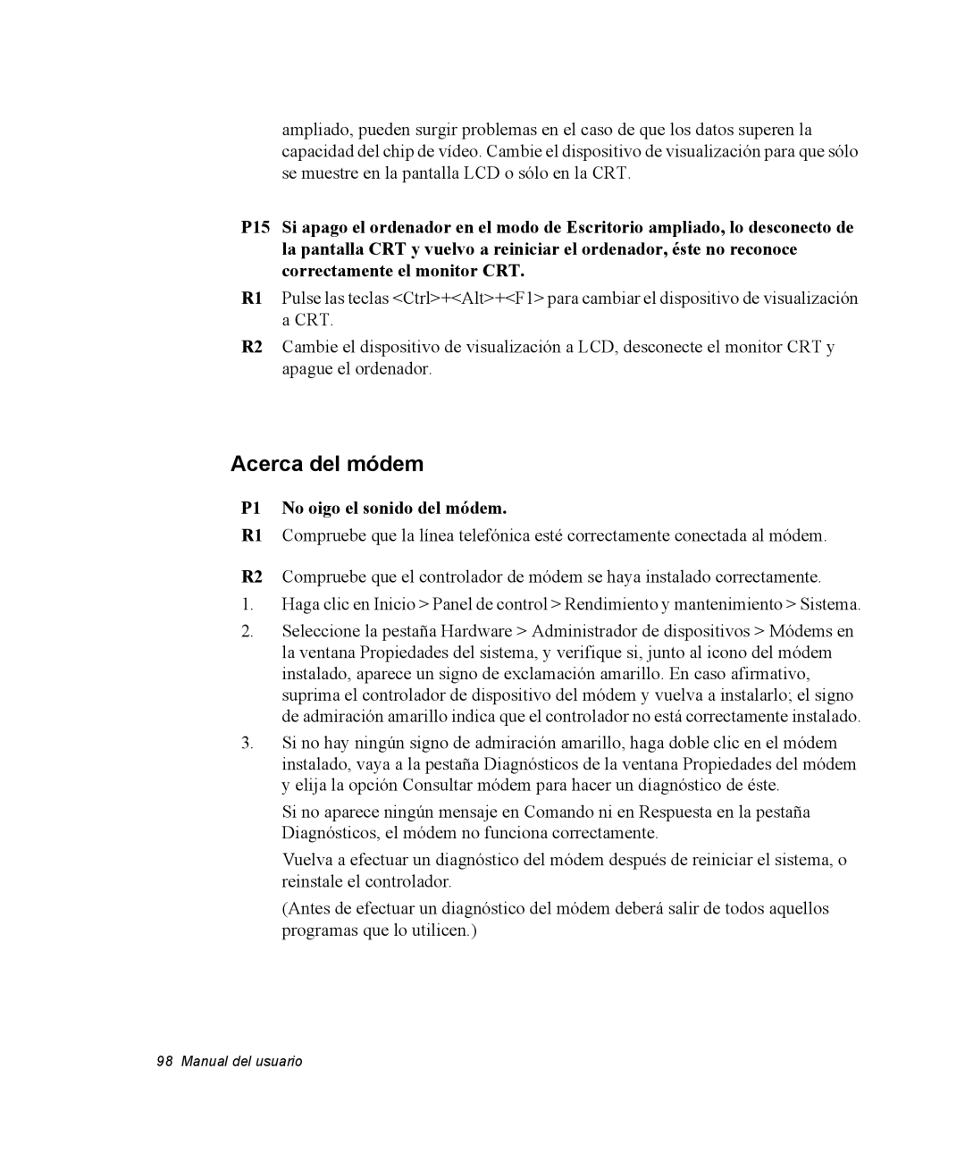 Samsung NQ25PRC003/SES, NQ25PRC004/SES, NQ25PRT001/SES, NQ25TP06KV/SES manual Acerca del módem, P1 No oigo el sonido del módem 