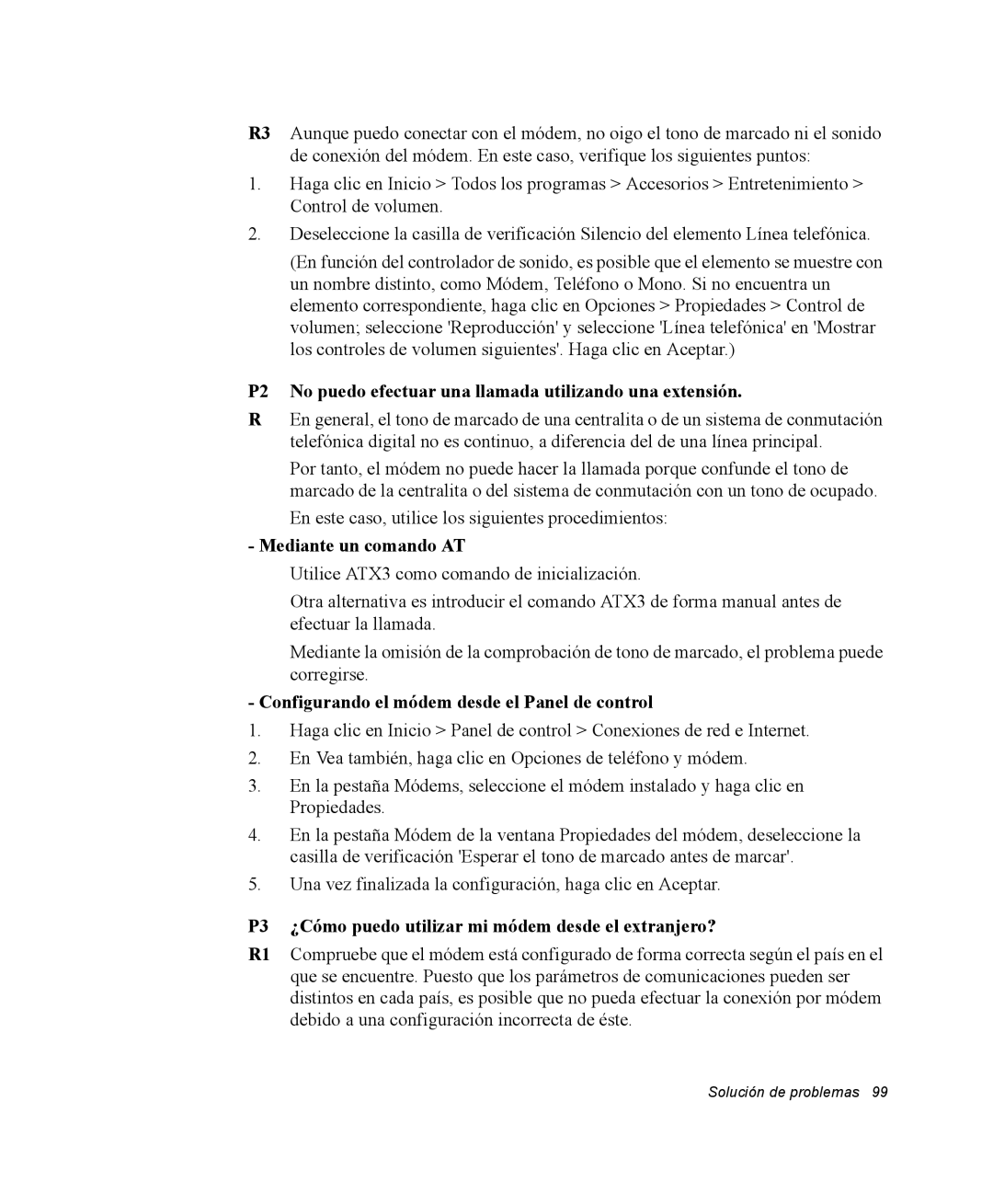 Samsung NQ25PRT001/SES, NQ25PRC004/SES P2 No puedo efectuar una llamada utilizando una extensión, Mediante un comando AT 