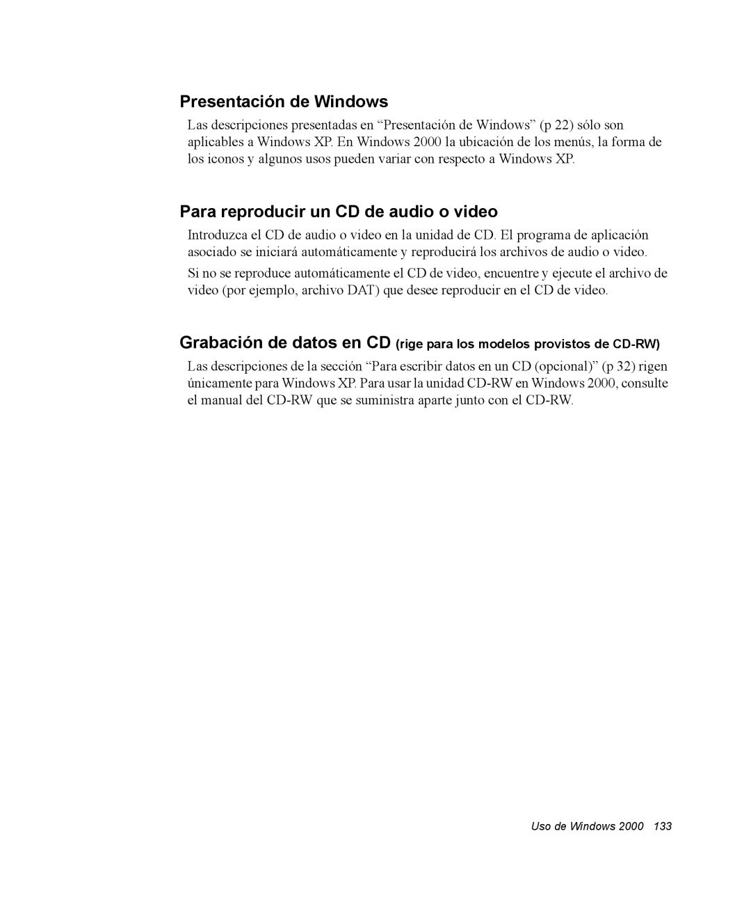 Samsung NQ25PRC000/SES, NQ25PRC004/SES, NQ25PRC003/SES manual Presentación de Windows, Para reproducir un CD de audio o video 