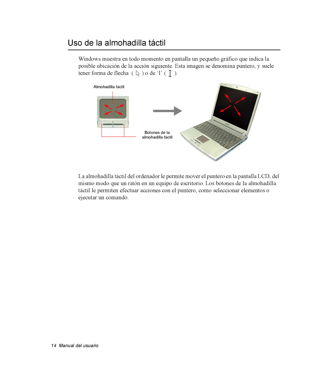 Samsung NQ25PRC002/SES, NQ25PRC004/SES, NQ25PRC003/SES, NQ25PRT001/SES, NQ25TP06KV/SES manual Uso de la almohadilla táctil 