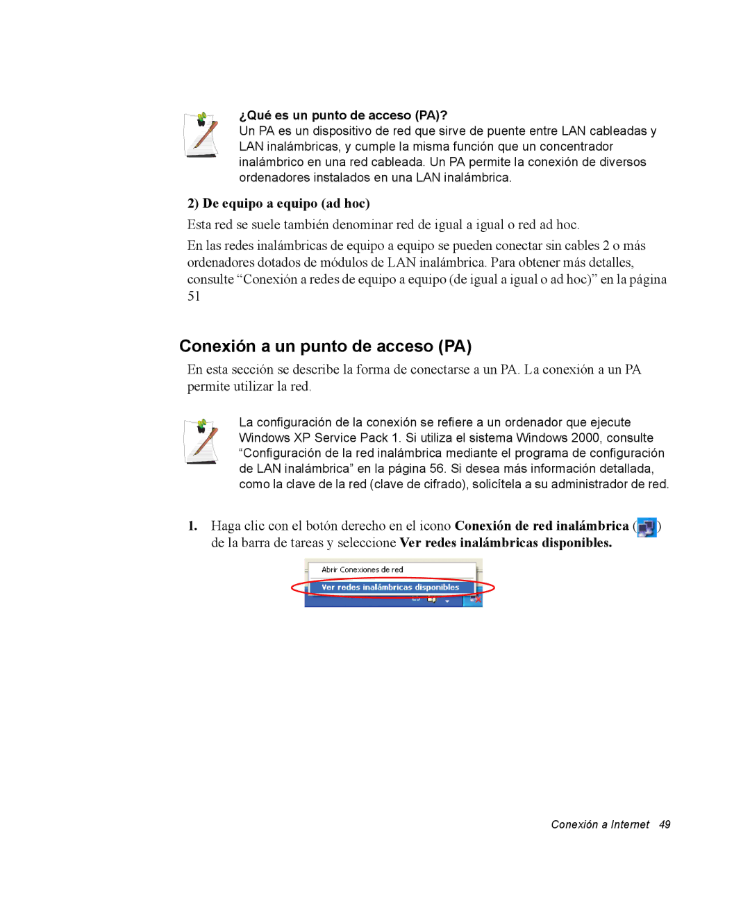 Samsung NQ25PRT001/SES manual Conexión a un punto de acceso PA, De equipo a equipo ad hoc, ¿Qué es un punto de acceso PA? 