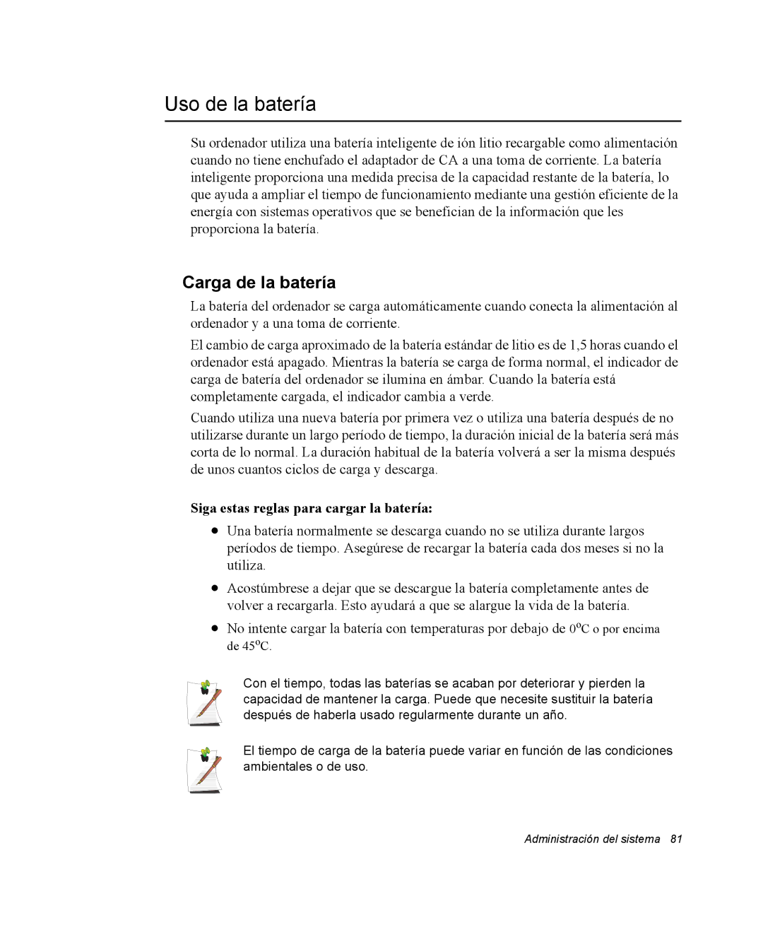 Samsung NQ25PRT000/SES, NQ25PRC004/SES Uso de la batería, Carga de la batería, Siga estas reglas para cargar la batería 