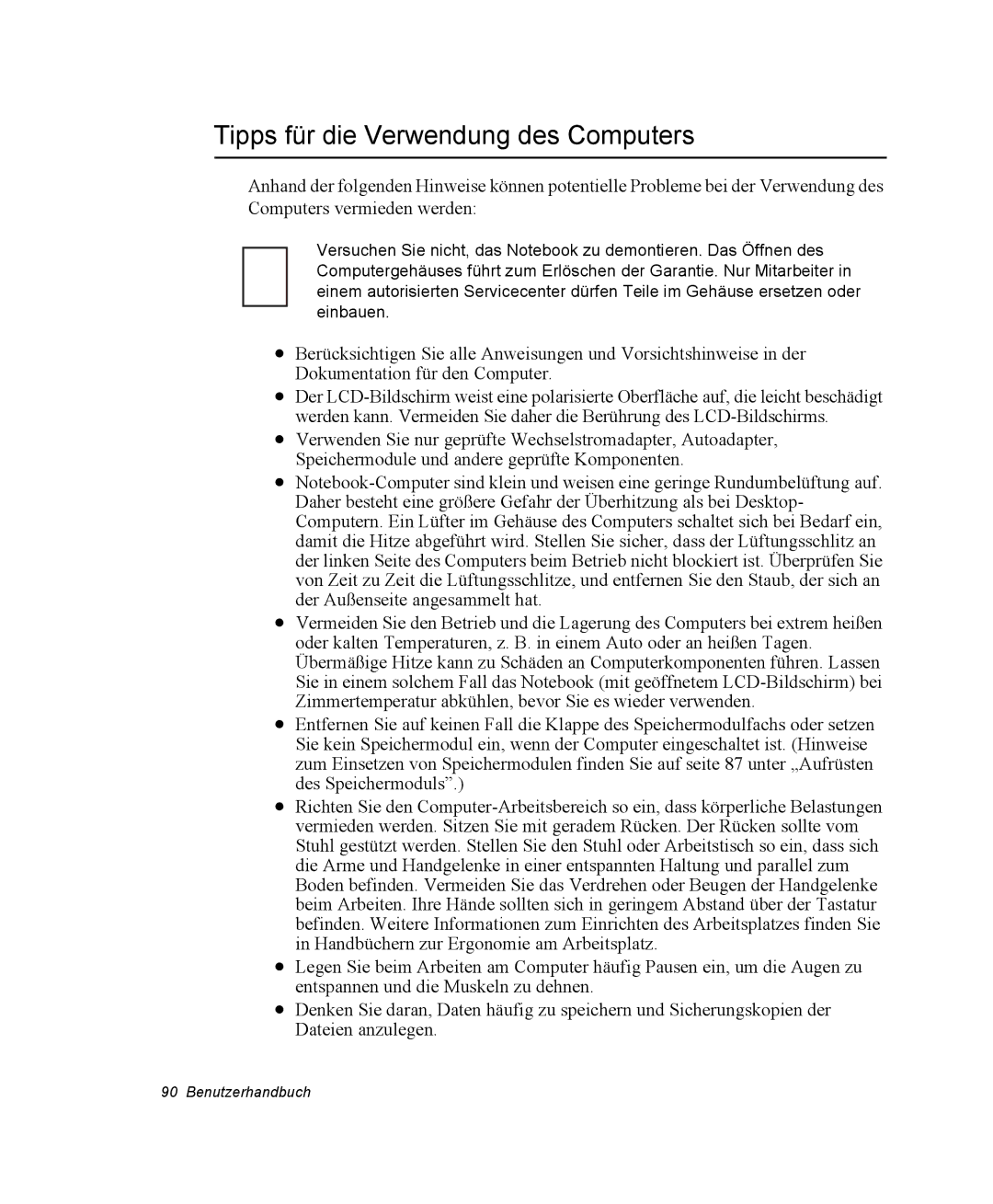 Samsung NQ25TP06R5/SEG, NQ25PRT001/SEG, NQ25PRT002/SEG, NQ25RP04NV/SEK, NQ25RP038P/SEG Tipps für die Verwendung des Computers 