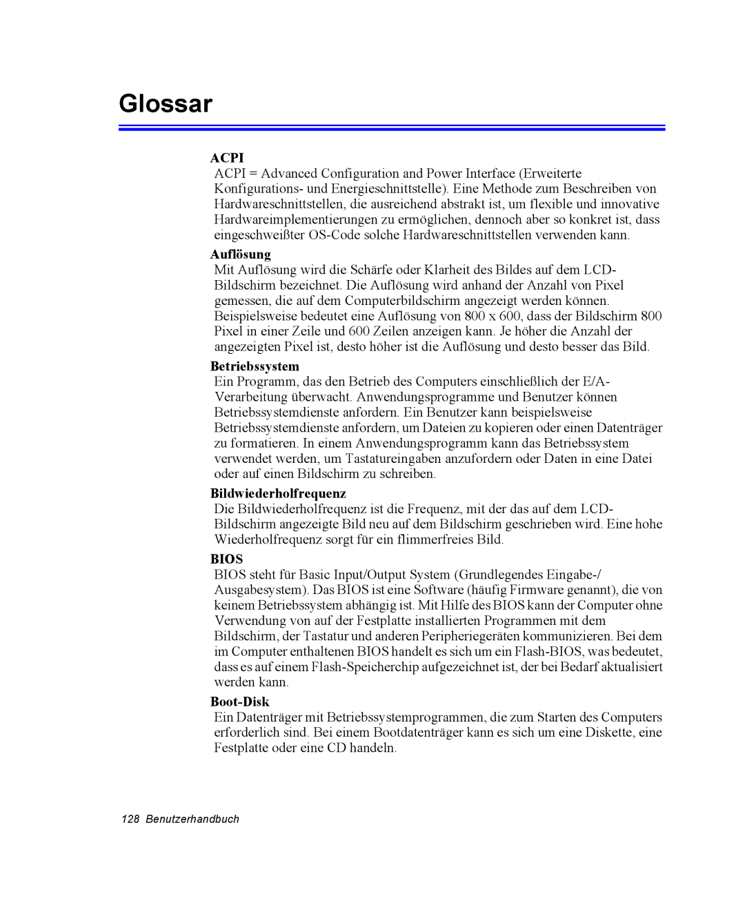 Samsung NQ25PRT003/SEG, NQ25PRT001/SEG, NQ25PRT002/SEG Glossar, Auflösung, Betriebssystem, Bildwiederholfrequenz, Boot-Disk 