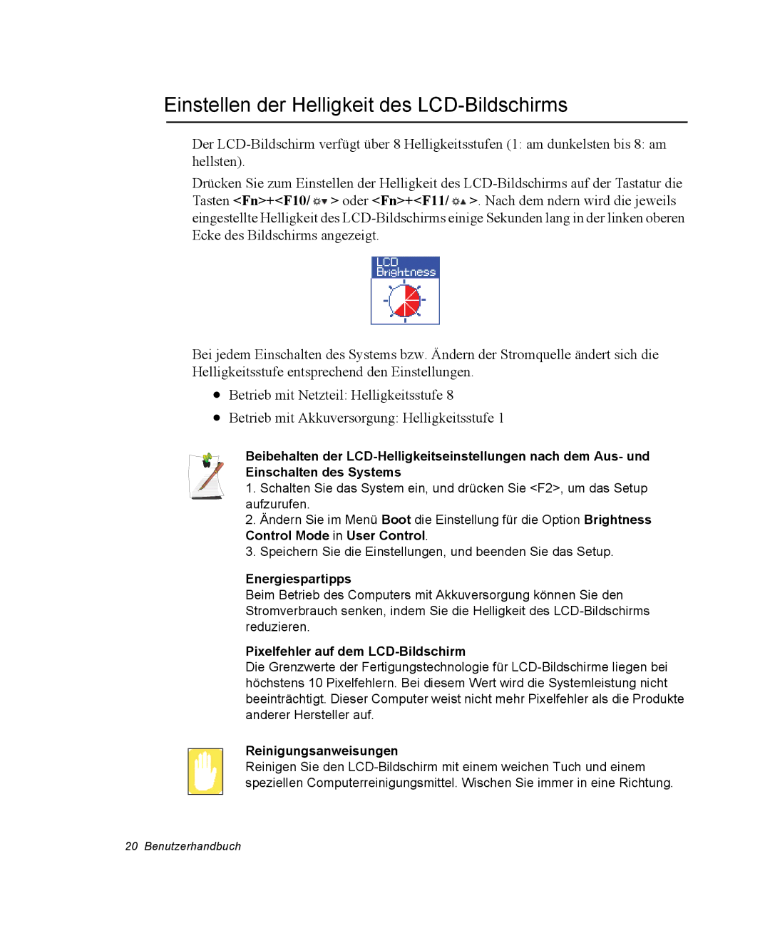 Samsung NQ25PRT002/SEG Einstellen der Helligkeit des LCD-Bildschirms, Energiespartipps, Pixelfehler auf dem LCD-Bildschirm 