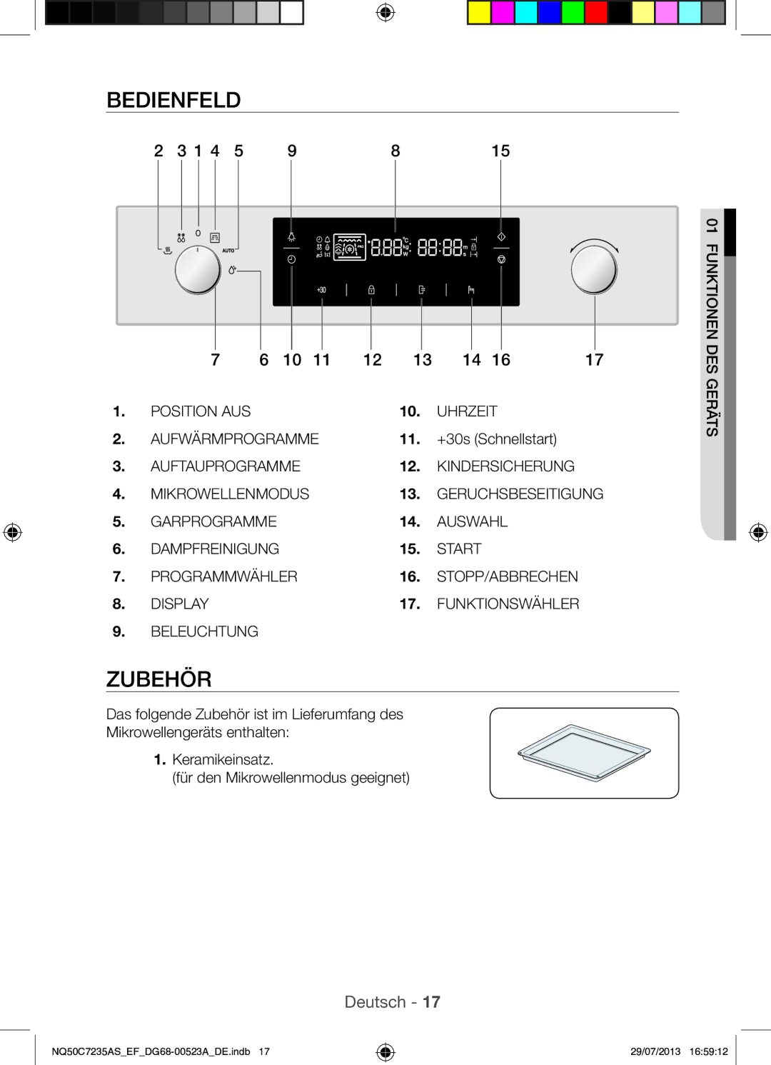 Samsung NQ50C7235AS/EF manual Bedienfeld, Zubehör, +30s Schnellstart 