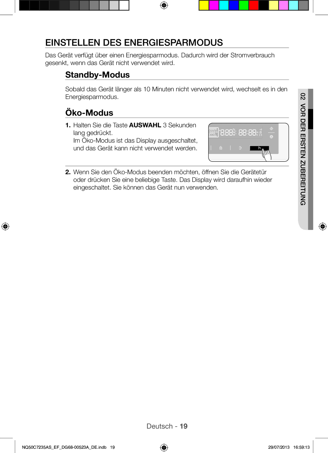 Samsung NQ50C7235AS/EF manual Einstellen DES Energiesparmodus, Standby-Modus 