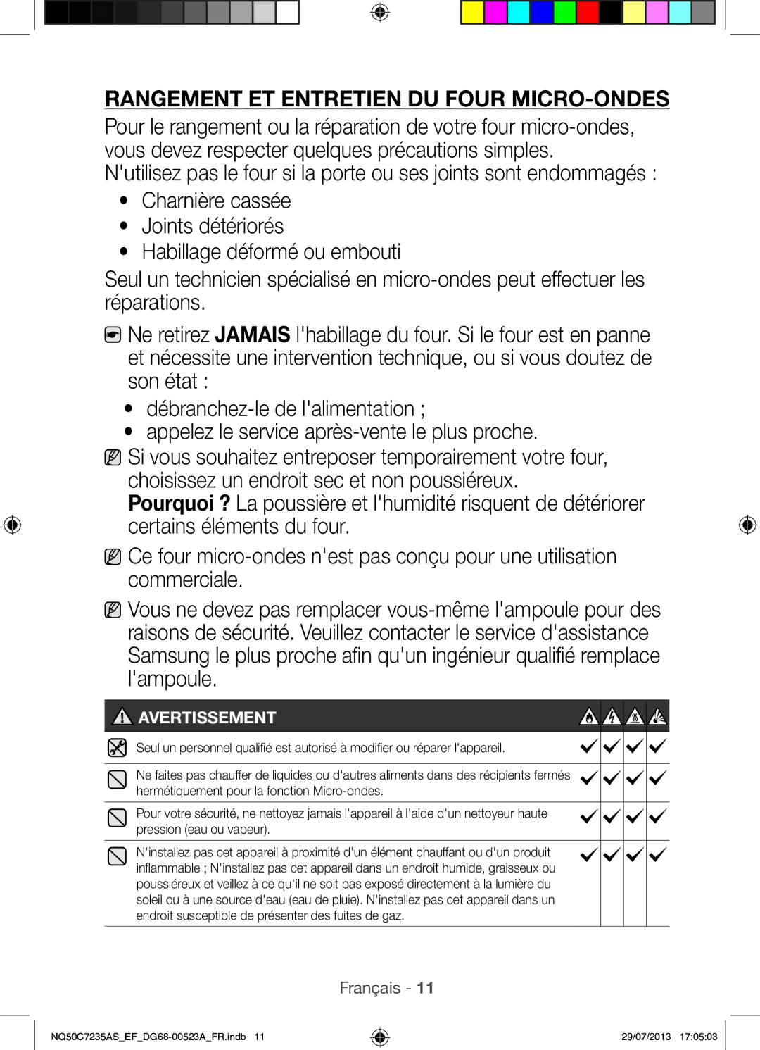 Samsung NQ50C7235AS/EF manual Rangement ET Entretien DU Four MICRO-ONDES 