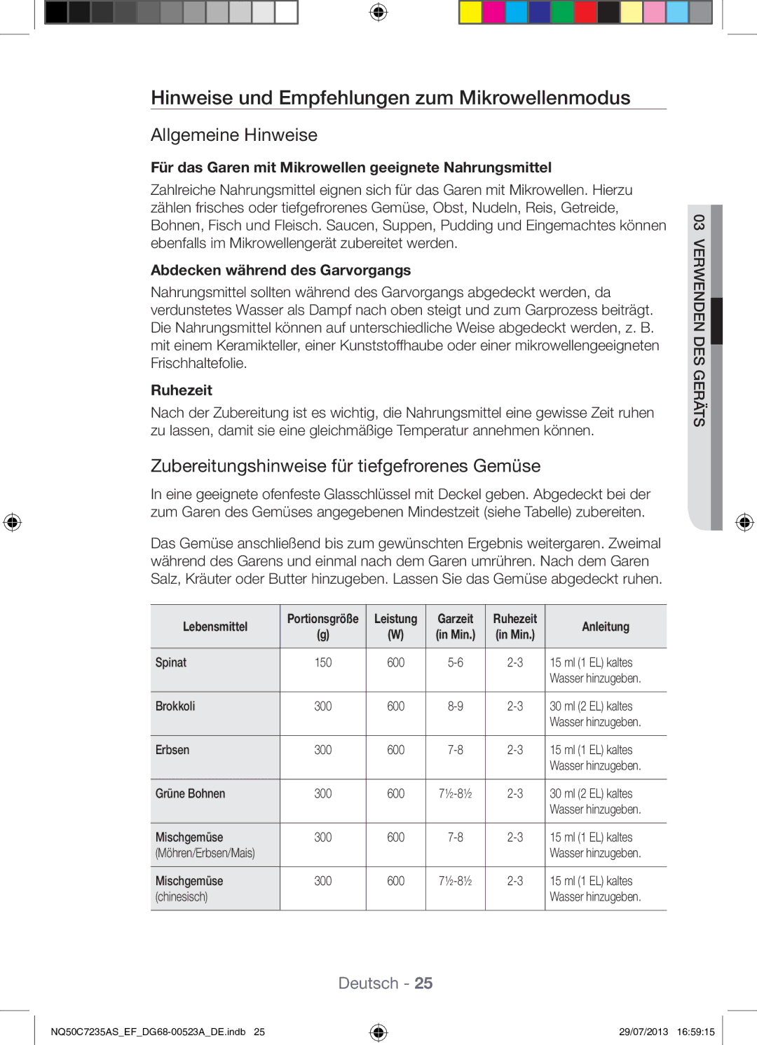 Samsung NQ50C7235AS/EF manual Hinweise und Empfehlungen zum Mikrowellenmodus, Allgemeine Hinweise 