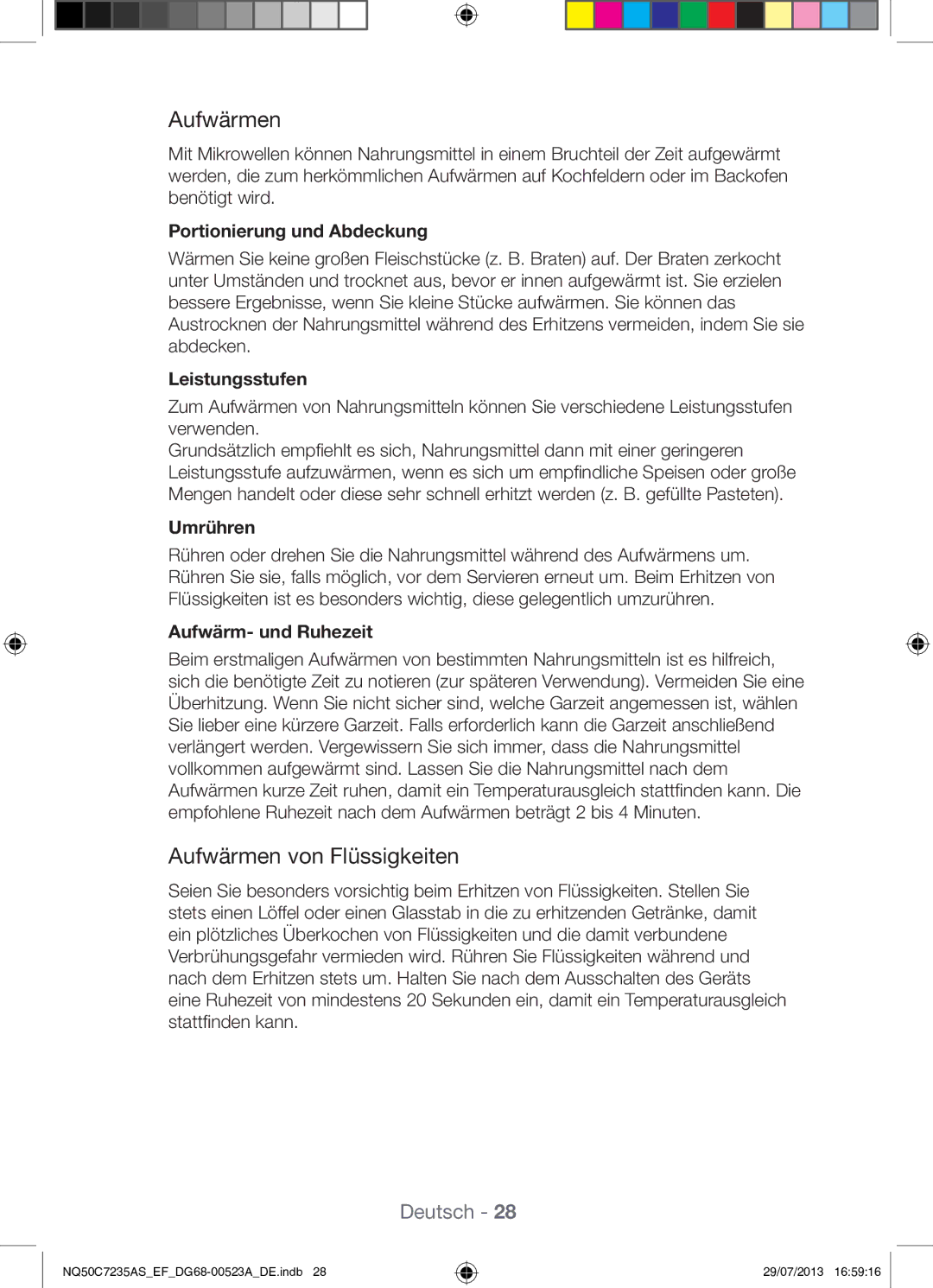 Samsung NQ50C7235AS/EF manual Aufwärmen von Flüssigkeiten 