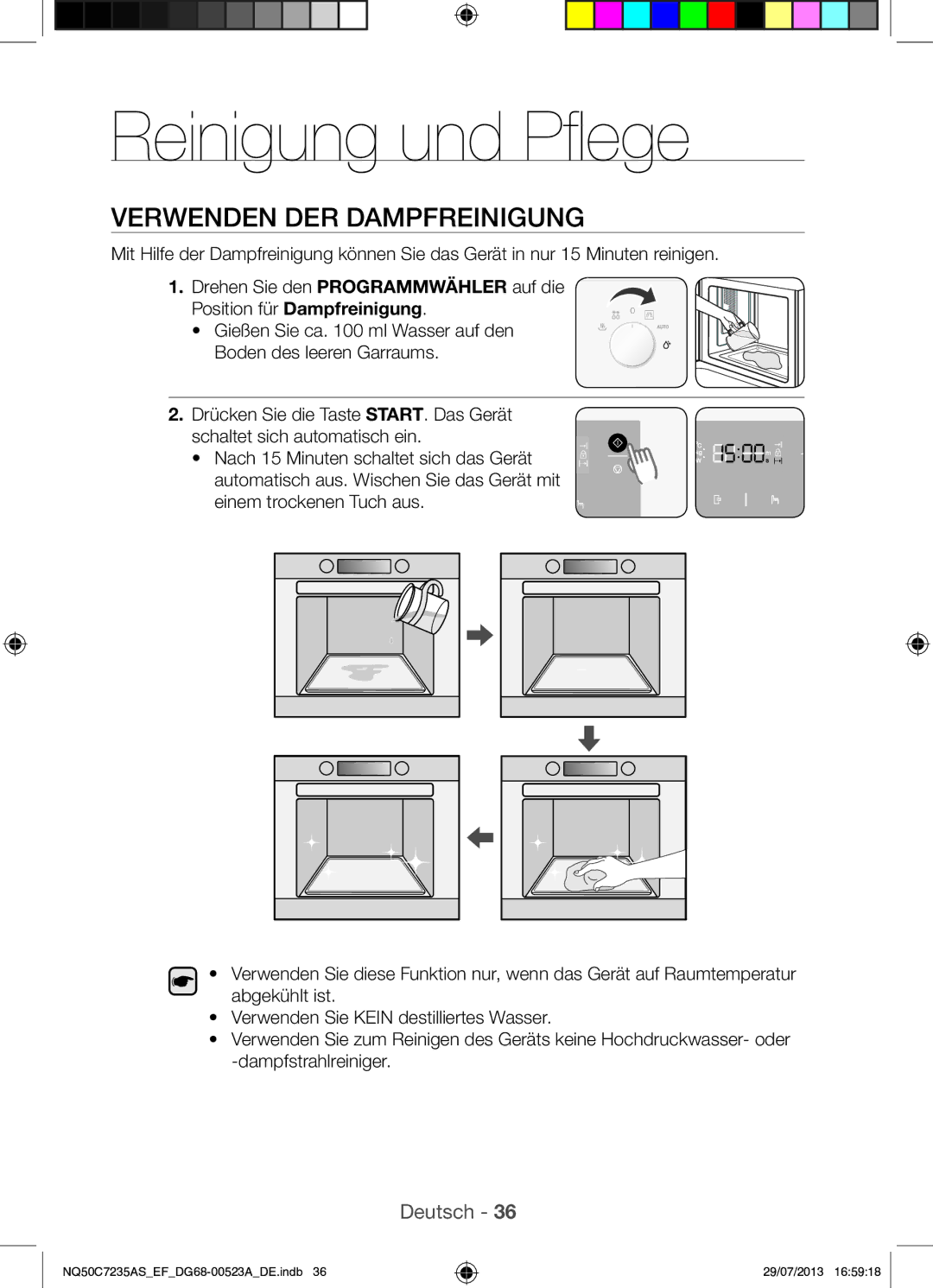 Samsung NQ50C7235AS/EF manual Reinigung und Pflege, Verwenden DER Dampfreinigung 