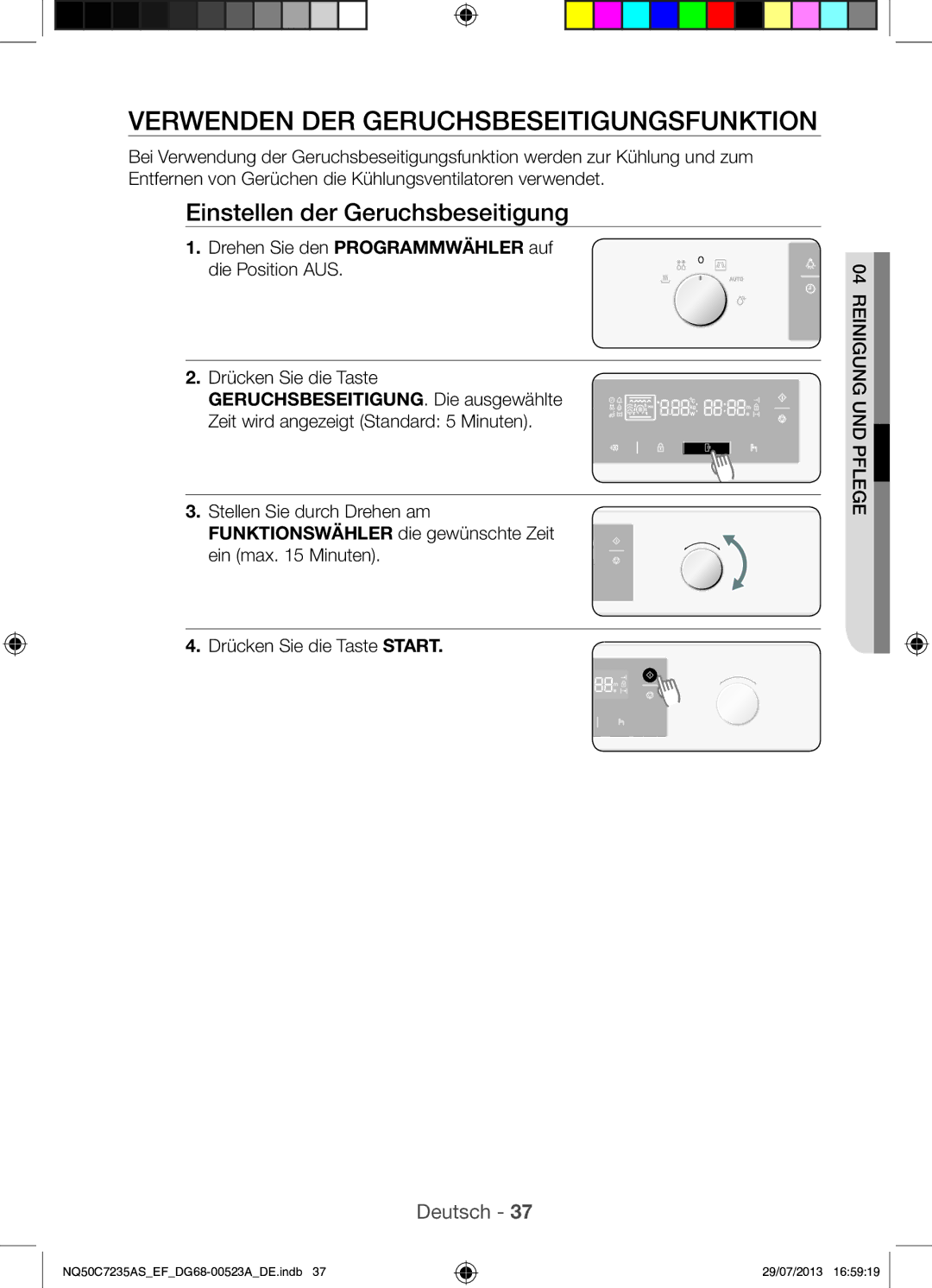 Samsung NQ50C7235AS/EF manual Verwenden DER Geruchsbeseitigungsfunktion, Einstellen der Geruchsbeseitigung 