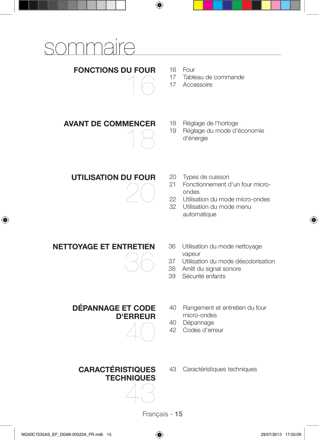 Samsung NQ50C7235AS/EF manual Sommaire, Caractéristiques Techniques 