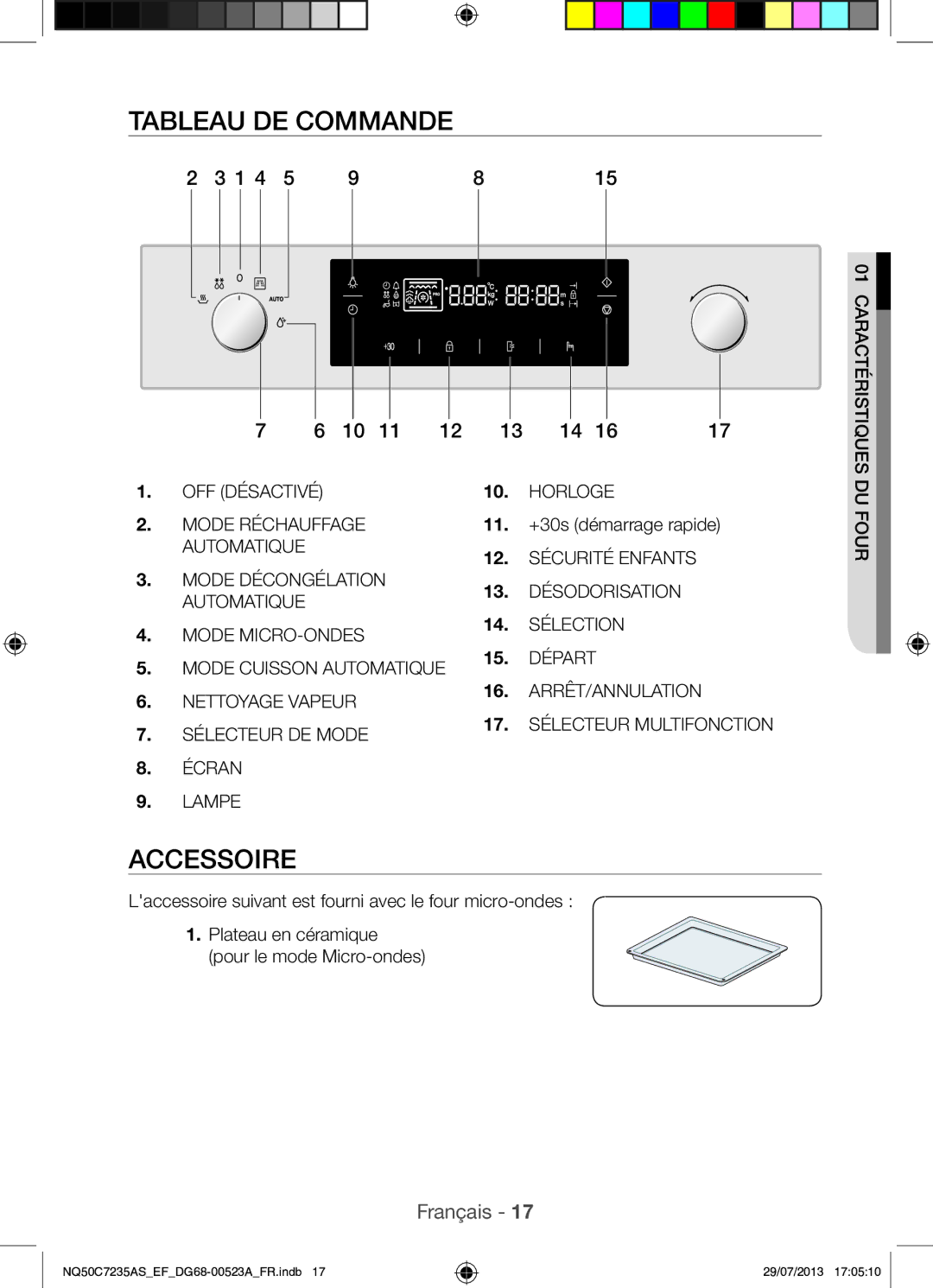 Samsung NQ50C7235AS/EF manual Tableau DE Commande, Accessoire, +30s démarrage rapide 