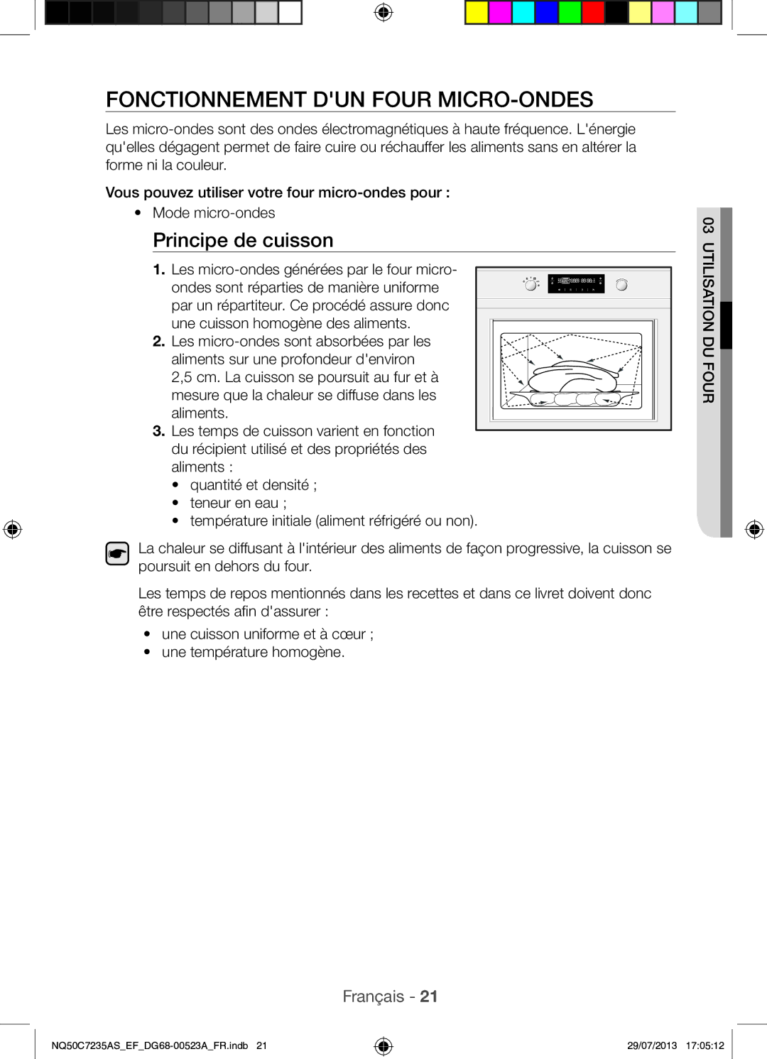 Samsung NQ50C7235AS/EF manual Fonctionnement DUN Four MICRO-ONDES, Principe de cuisson 