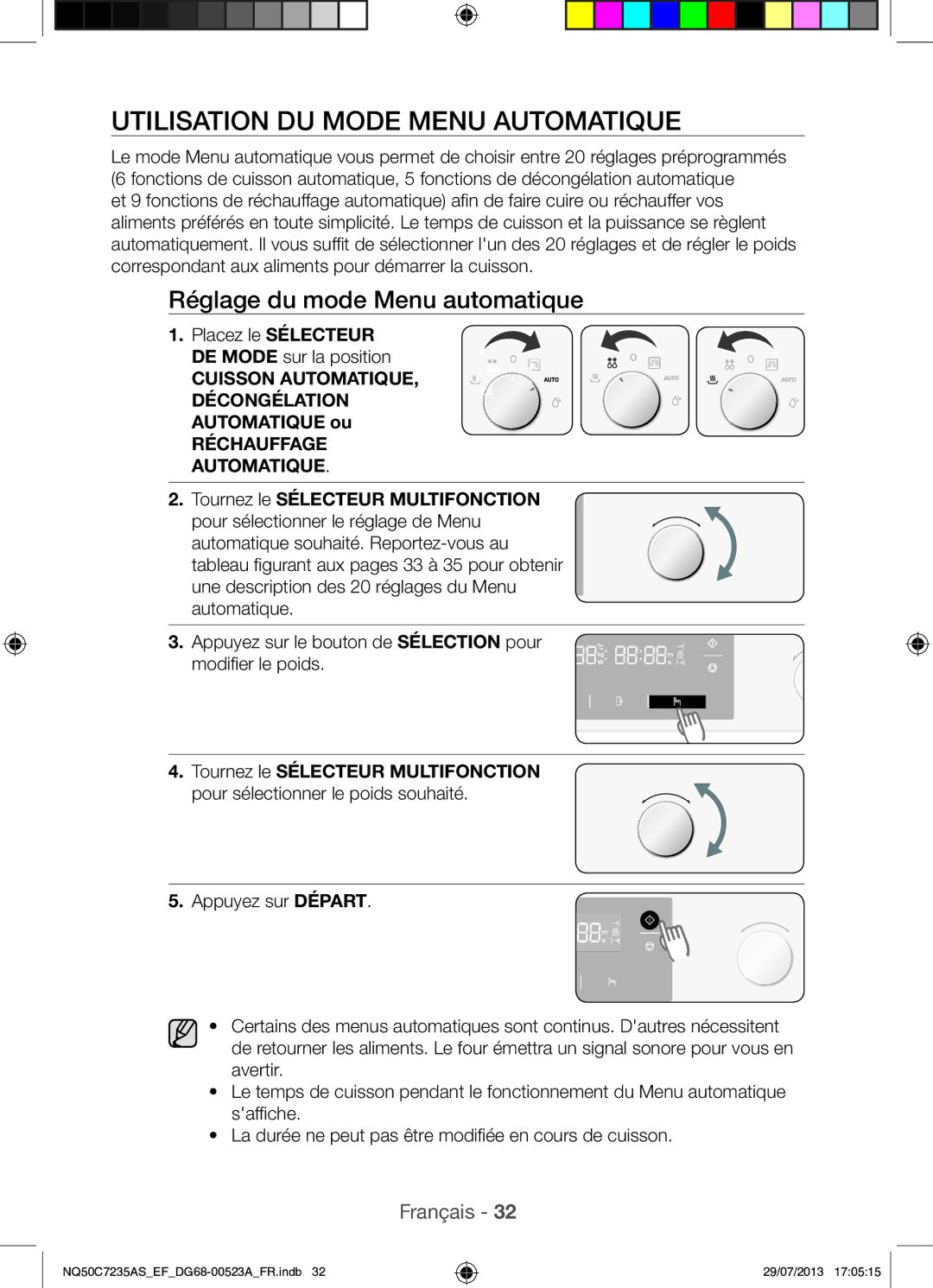 Samsung NQ50C7235AS/EF manual Utilisation DU Mode Menu Automatique, Réglage du mode Menu automatique, Automatique ou 