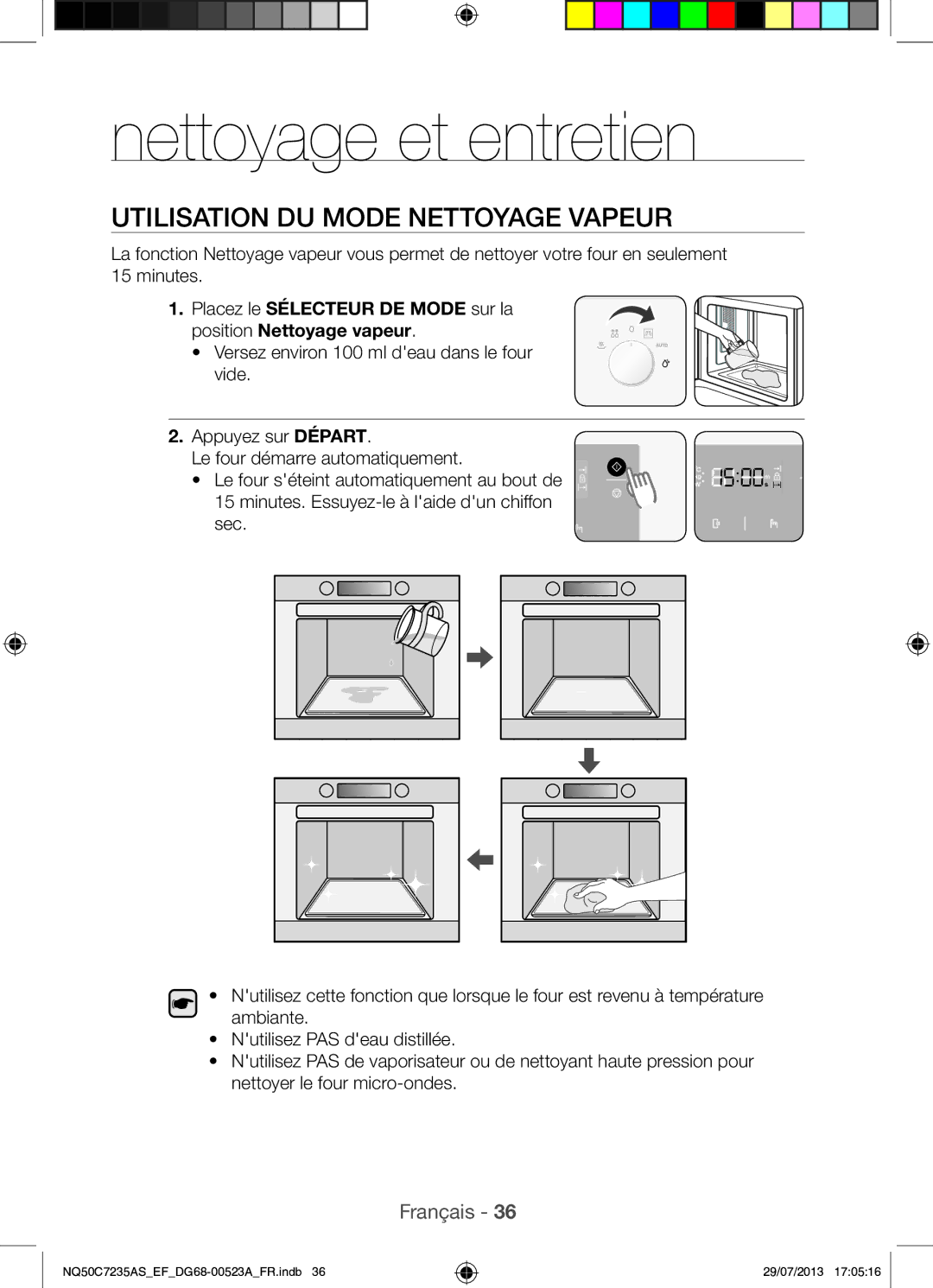 Samsung NQ50C7235AS/EF manual Nettoyage et entretien, Utilisation DU Mode Nettoyage Vapeur 