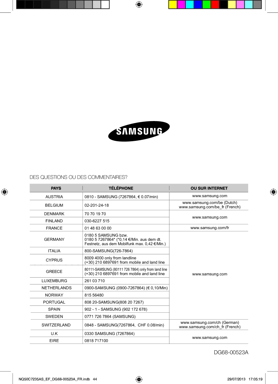 Samsung NQ50C7235AS/EF manual DG68-00523A 