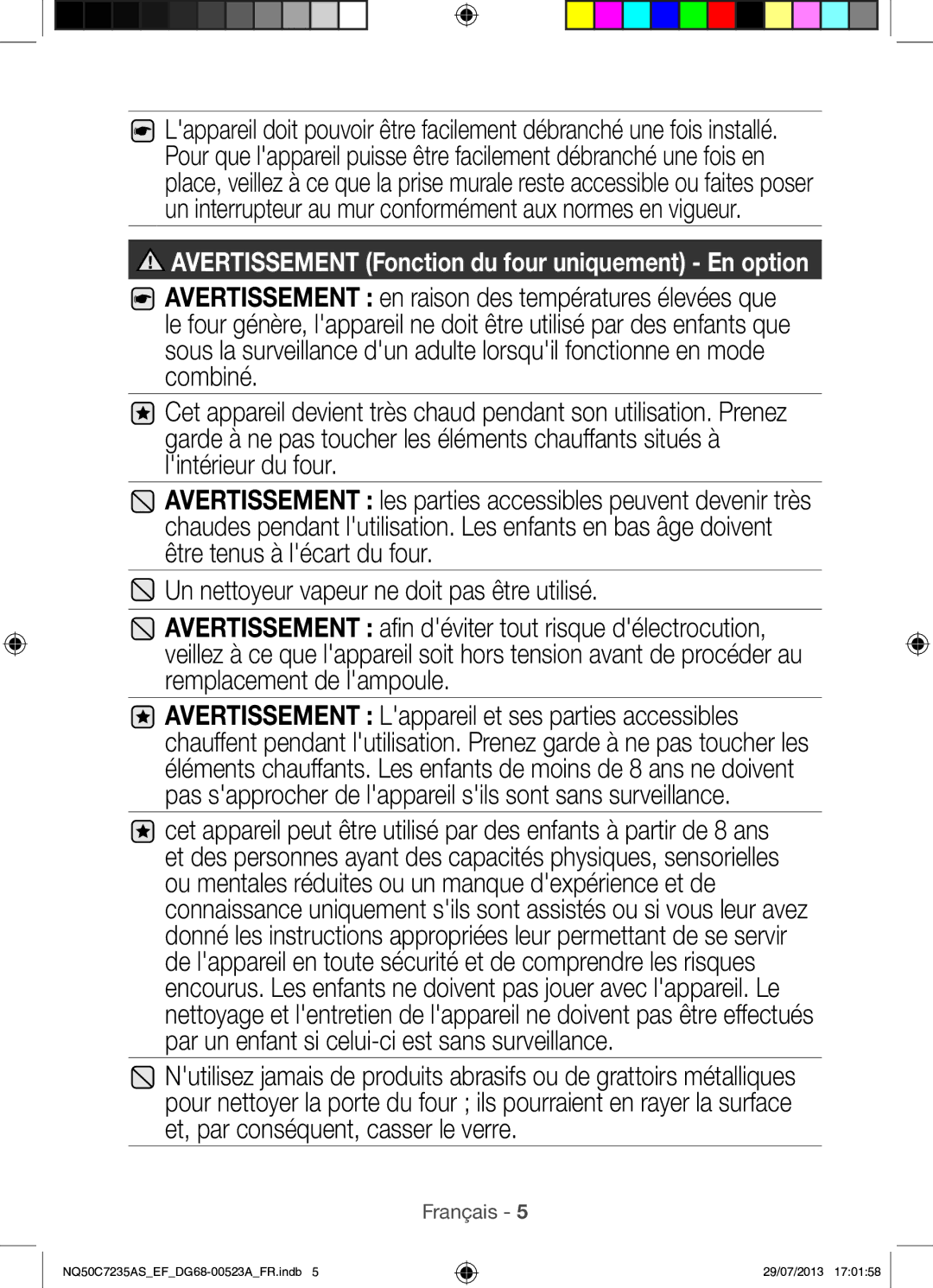 Samsung NQ50C7235AS/EF manual Avertissement Fonction du four uniquement En option 