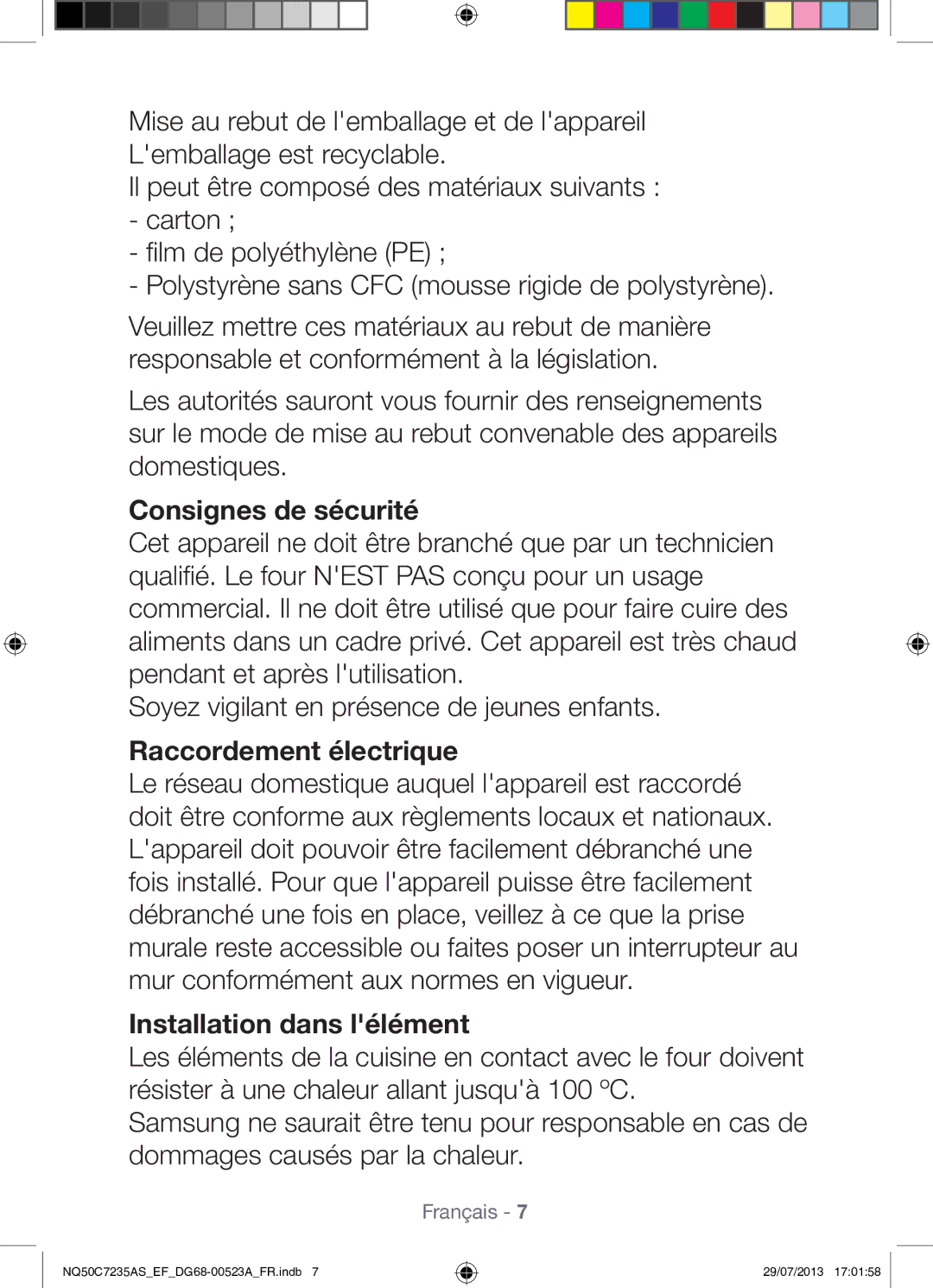 Samsung NQ50C7235AS/EF manual Consignes de sécurité 