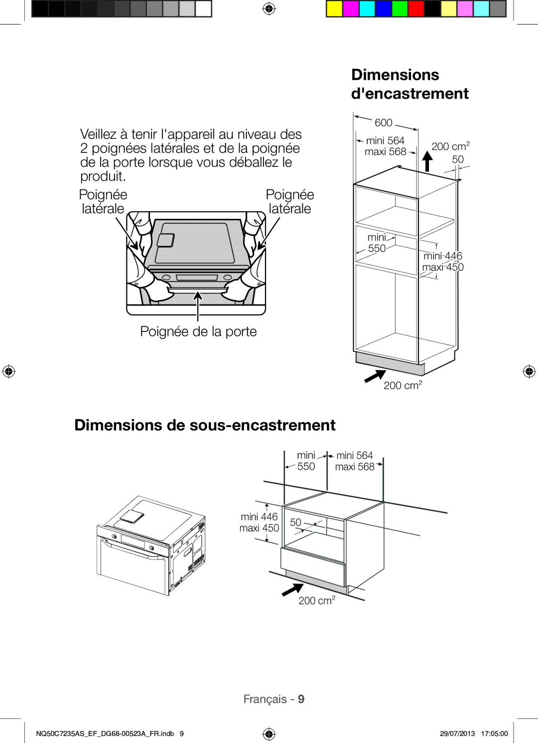 Samsung NQ50C7235AS/EF manual Poignée de la porte, Poignée Latérale, 200 cm², Mini, Maxi 