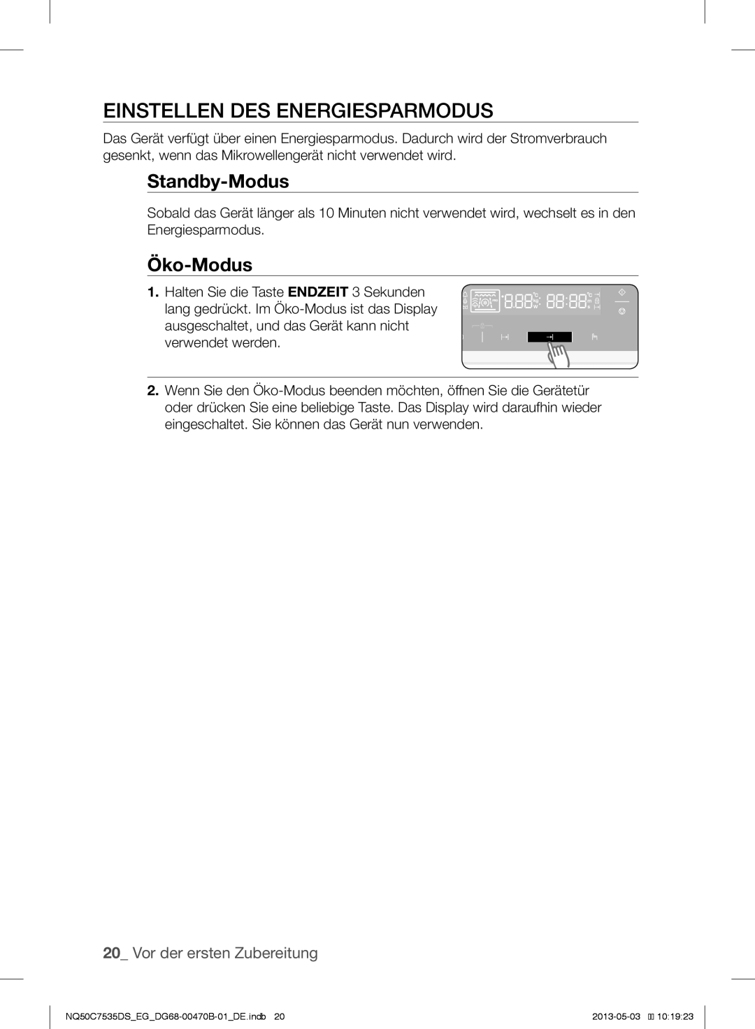 Samsung NQ50C7535DS/EG manual Einstellen DES Energiesparmodus, Standby-Modus 