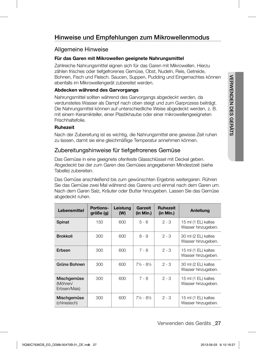 Samsung NQ50C7535DS/EG manual Hinweise und Empfehlungen zum Mikrowellenmodus, Allgemeine Hinweise 