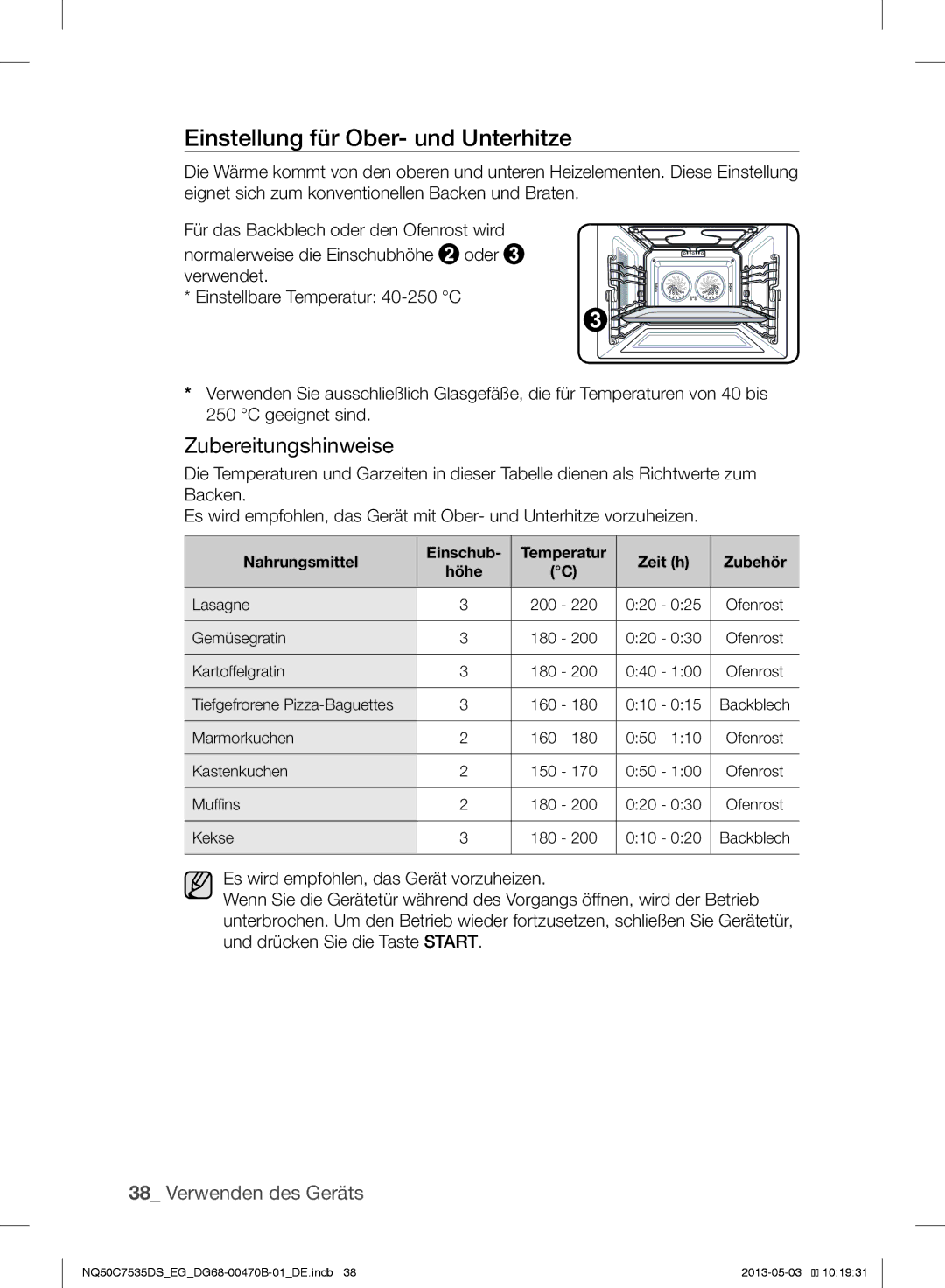 Samsung NQ50C7535DS/EG manual Einstellung für Ober- und Unterhitze 