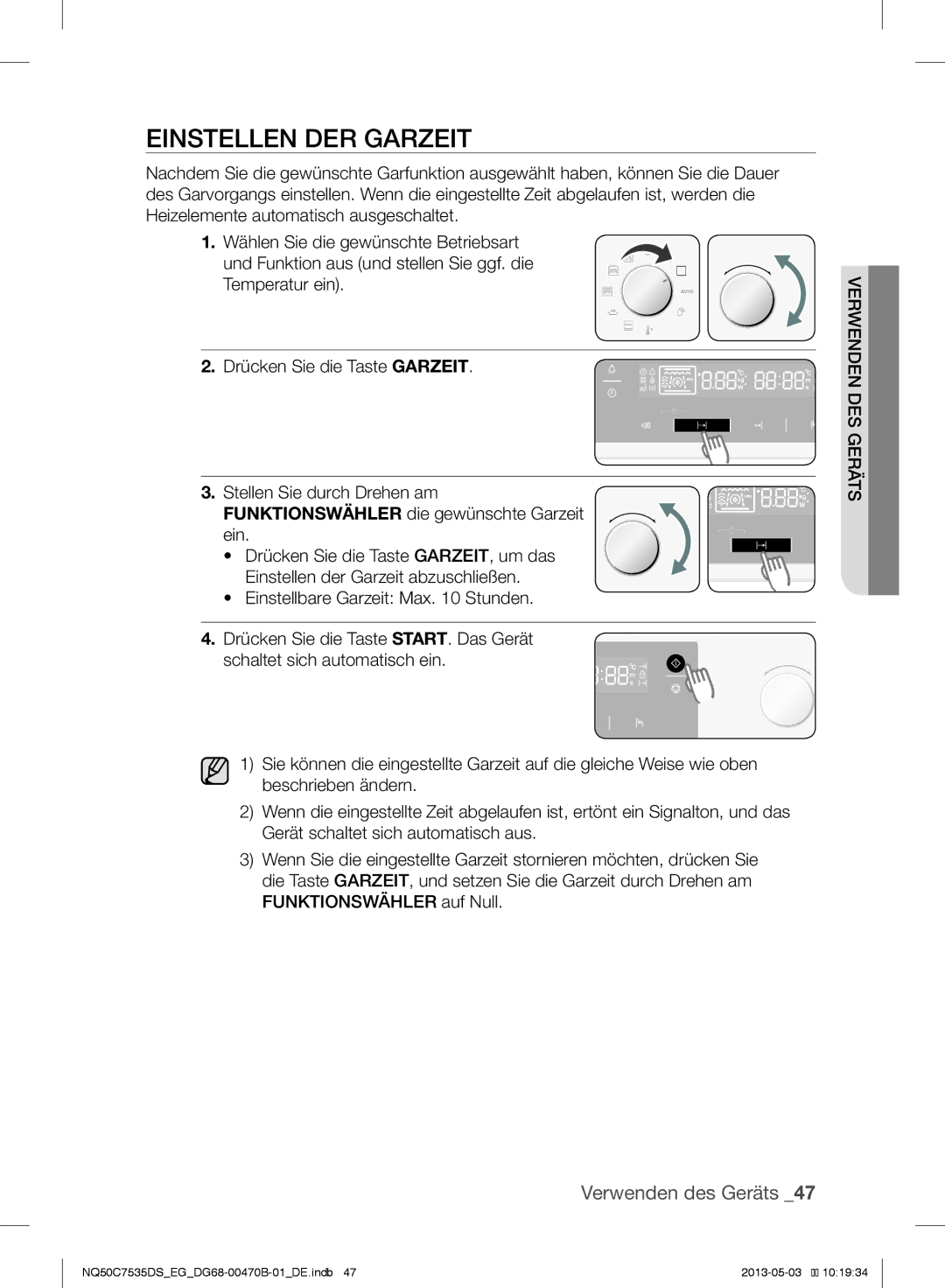 Samsung NQ50C7535DS/EG manual Einstellen DER Garzeit 