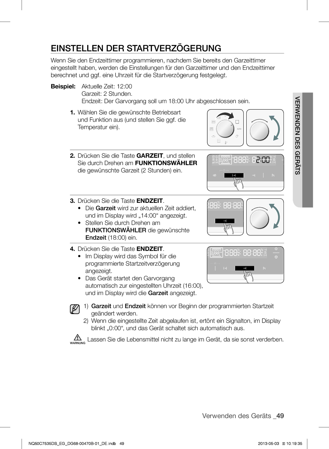 Samsung NQ50C7535DS/EG manual Einstellen DER Startverzögerung 