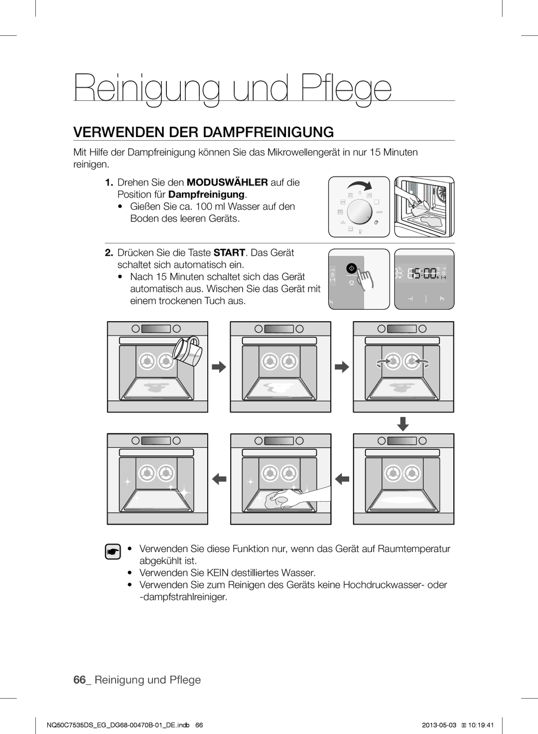 Samsung NQ50C7535DS/EG manual Reinigung und Pflege, Verwenden DER Dampfreinigung 