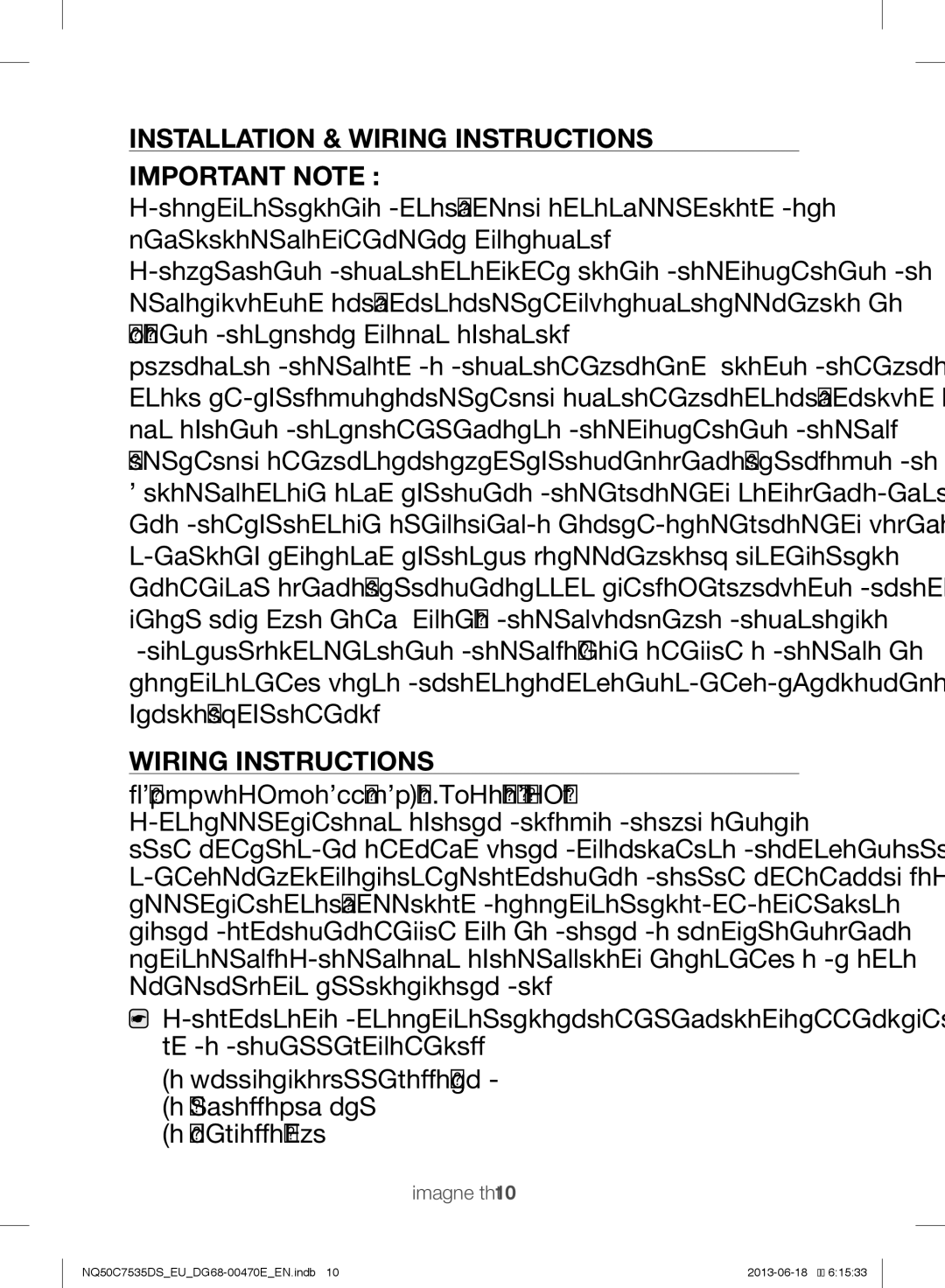 Samsung NQ50C7535DS/EU manual Installation & Wiring Instructions Important Note 