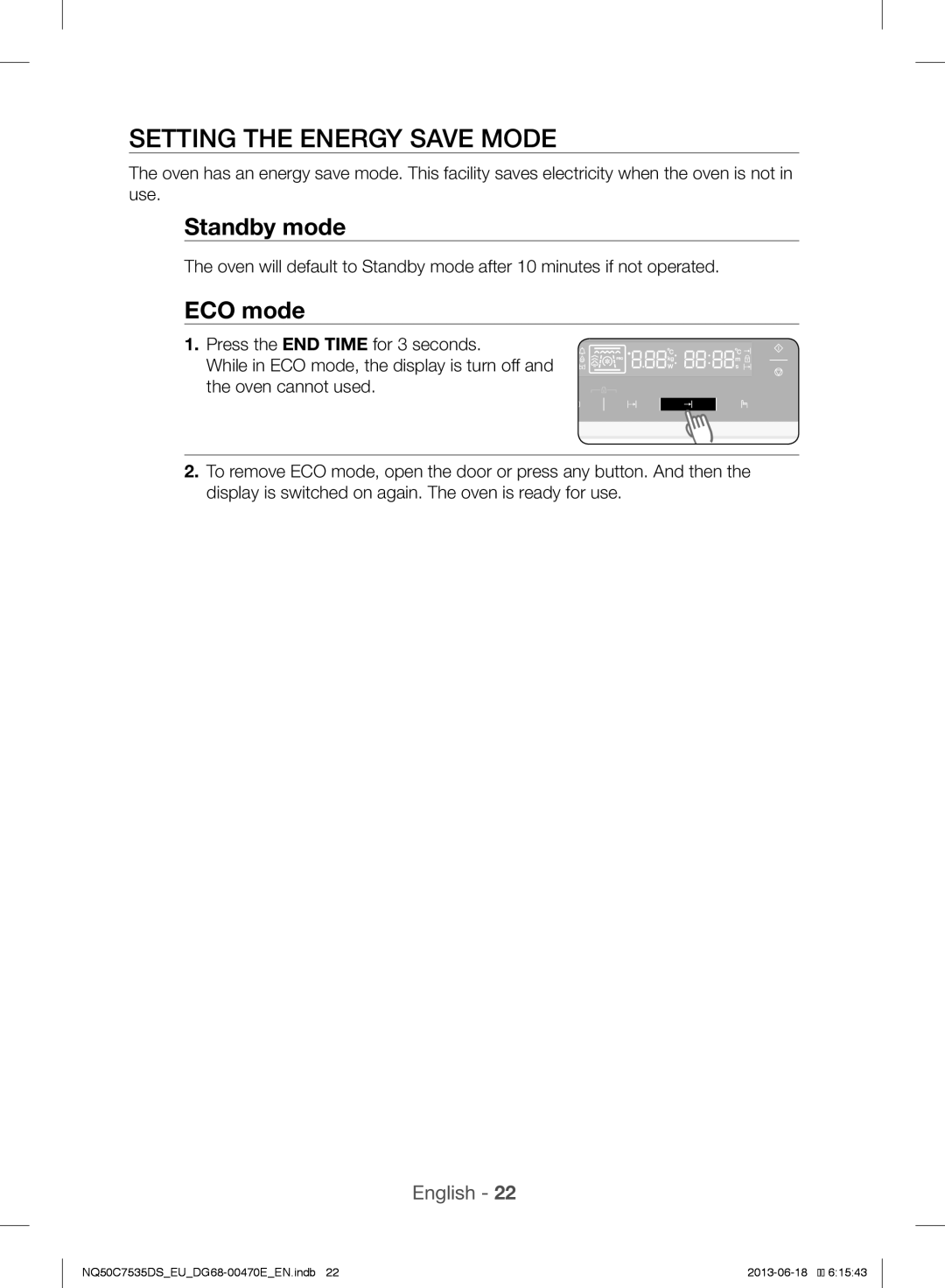 Samsung NQ50C7535DS/EU manual Setting the Energy Save Mode, ECO mode 