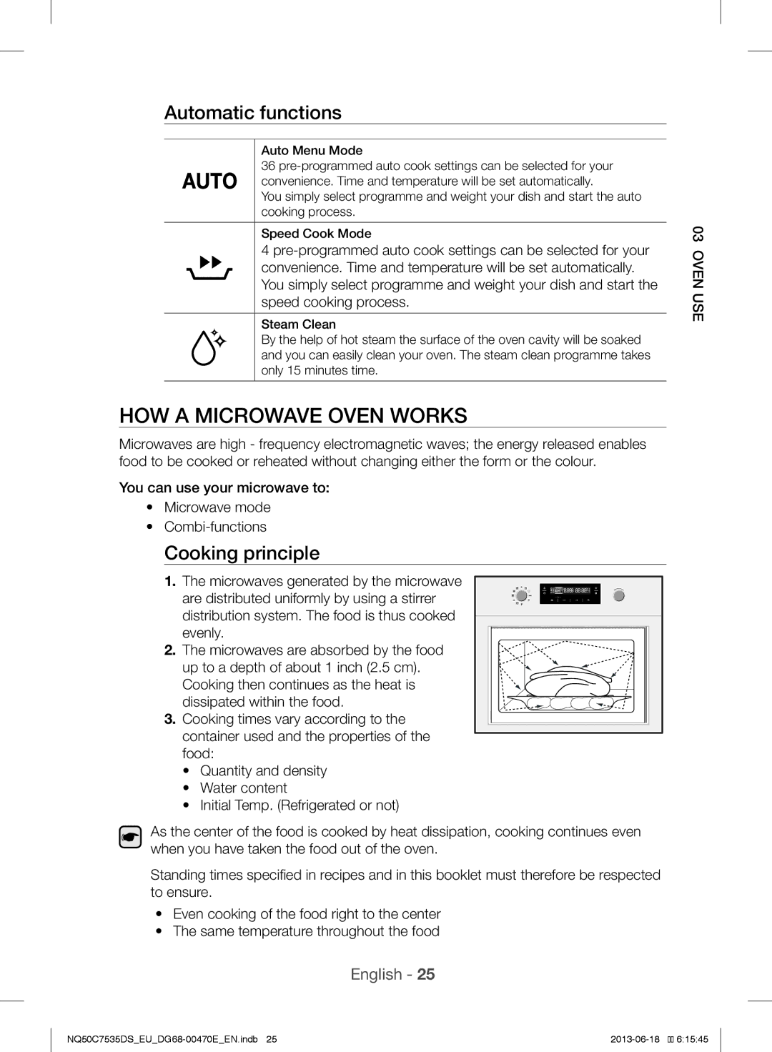 Samsung NQ50C7535DS/EU manual HOW a Microwave Oven Works, Automatic functions, Cooking principle 