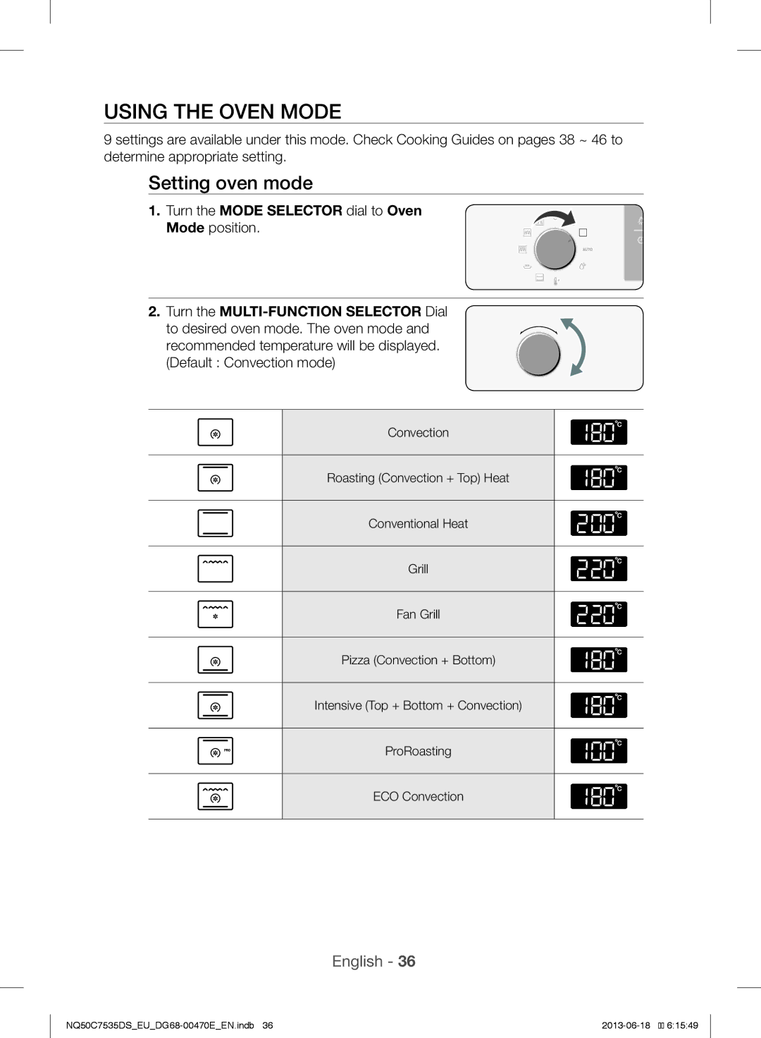 Samsung NQ50C7535DS/EU manual Using the Oven Mode, Setting oven mode 