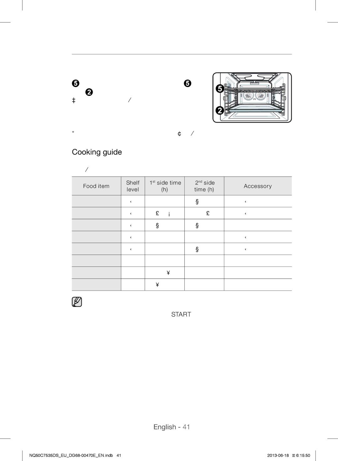 Samsung NQ50C7535DS/EU manual Grill setting, Food item Shelf 1st side time 2nd side Accessory Level 