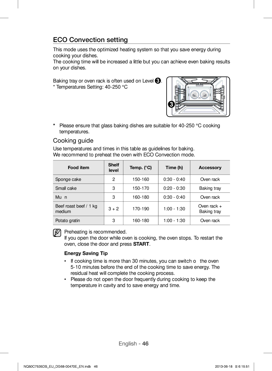 Samsung NQ50C7535DS/EU manual ECO Convection setting, Energy Saving Tip 