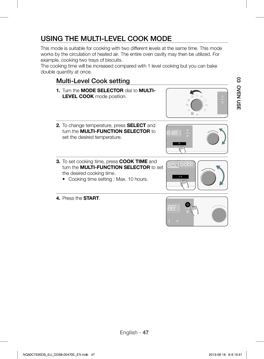 Samsung NQ50C7535DS/EU manual Using the MULTI-LEVEL Cook Mode, Multi-Level Cook setting 