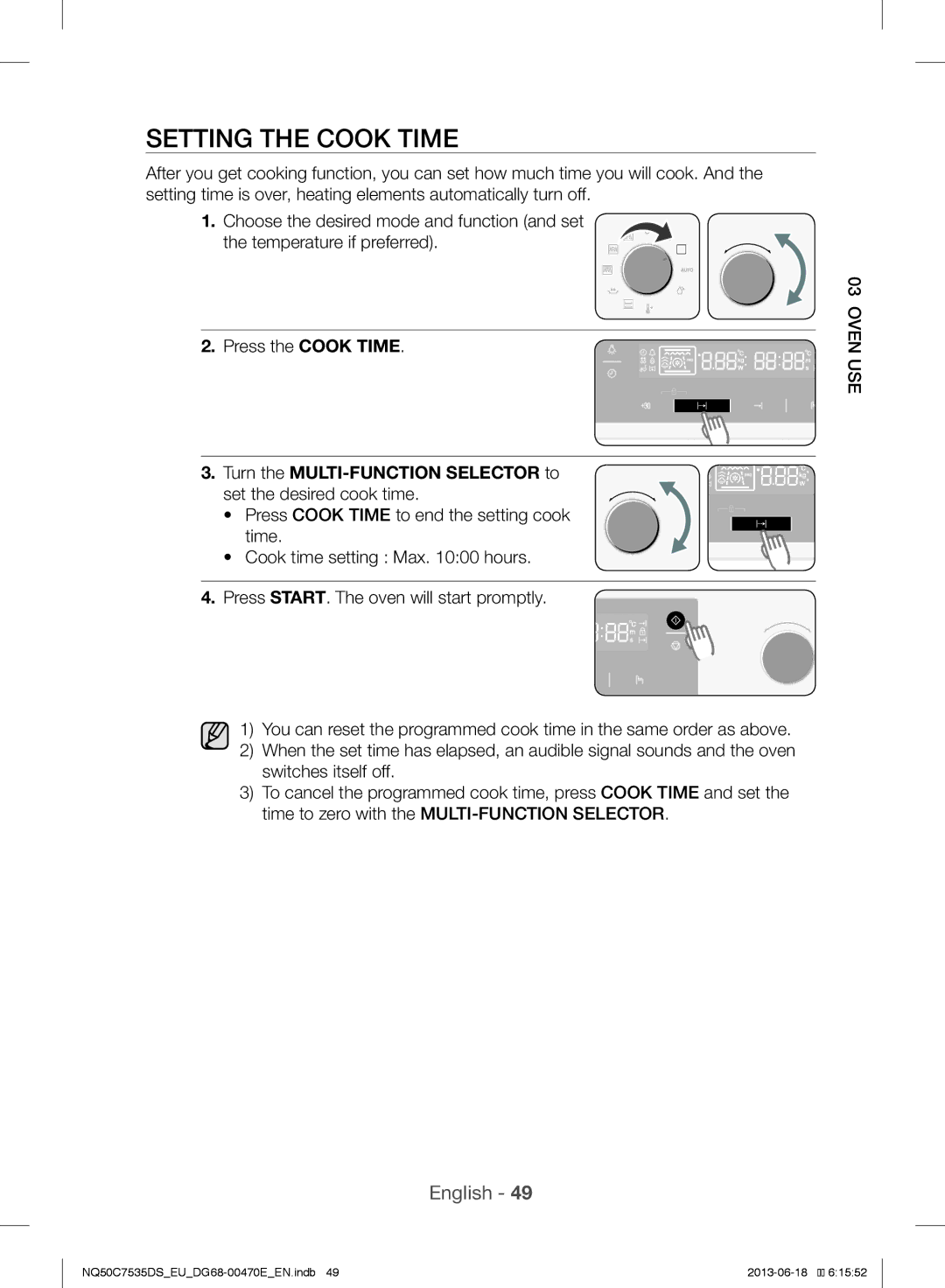 Samsung NQ50C7535DS/EU manual Setting the Cook Time 