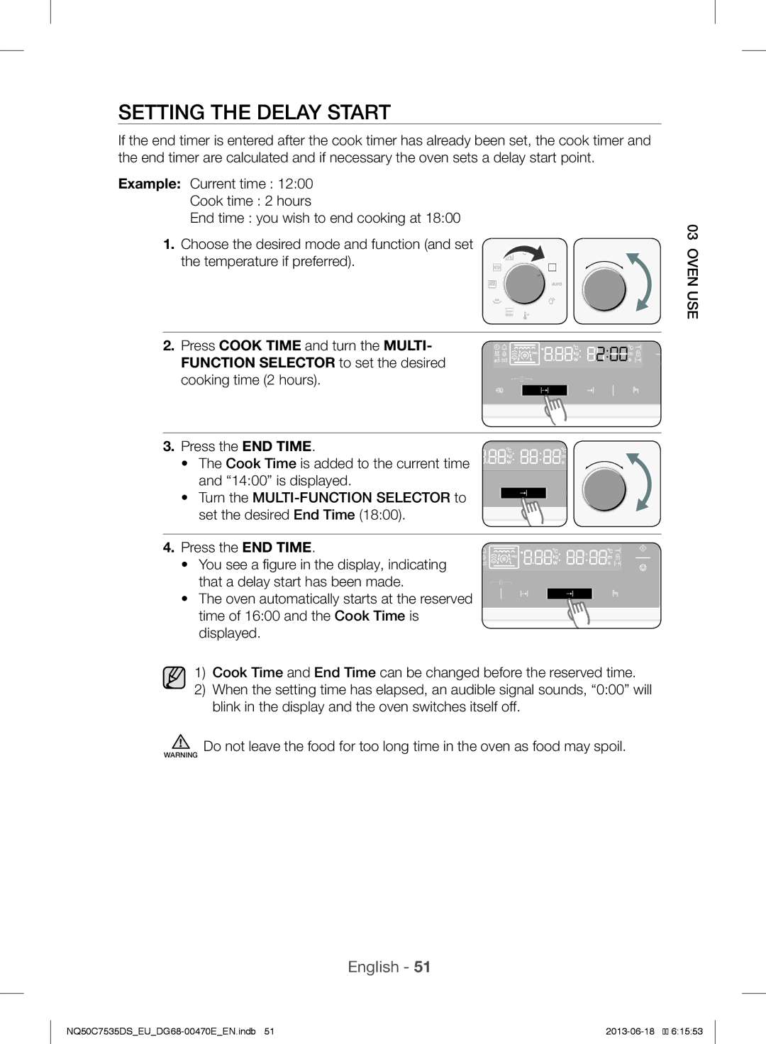 Samsung NQ50C7535DS/EU manual Setting the Delay Start, Press the END Time 