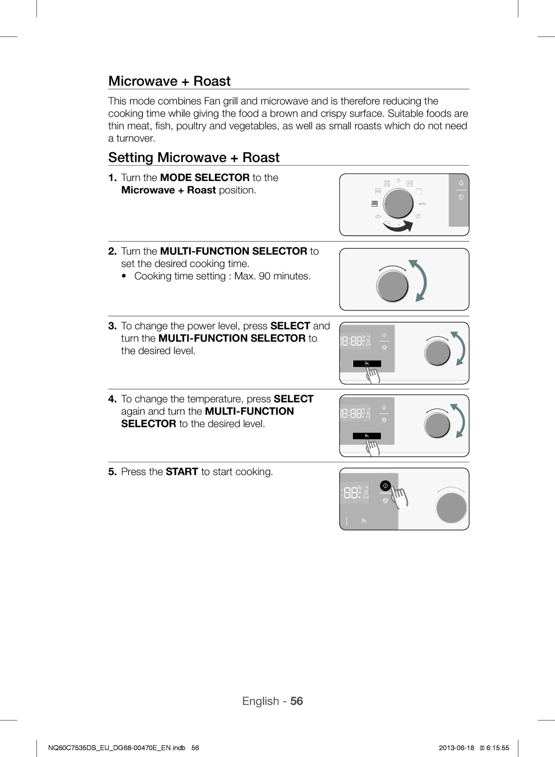 Samsung NQ50C7535DS/EU manual Setting Microwave + Roast 