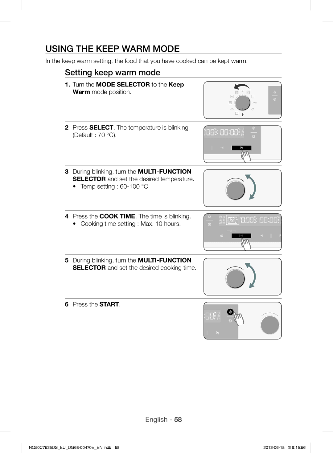 Samsung NQ50C7535DS/EU manual Using the Keep Warm Mode, Setting keep warm mode 