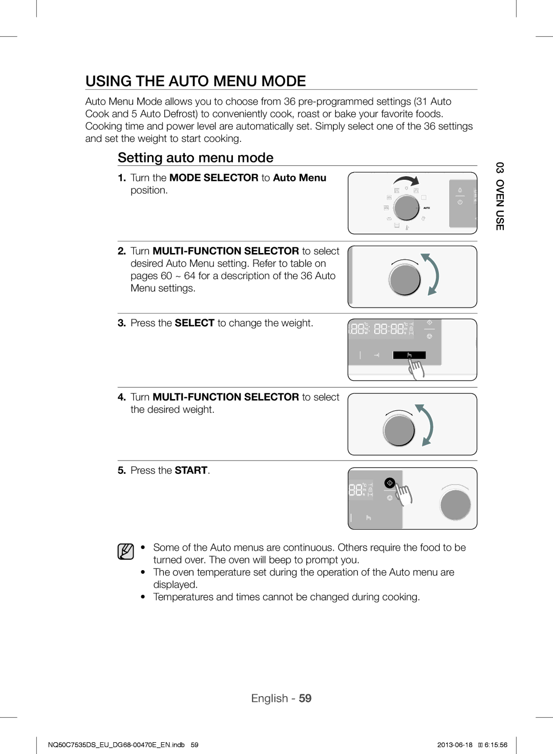 Samsung NQ50C7535DS/EU manual Using the Auto Menu Mode, Setting auto menu mode 