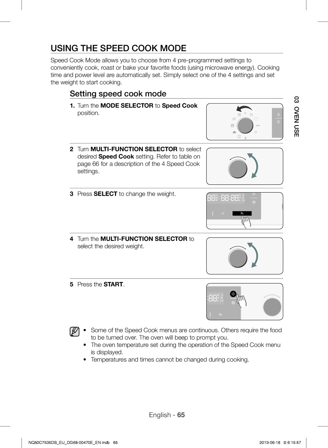 Samsung NQ50C7535DS/EU manual Using the Speed Cook Mode, Setting speed cook mode 