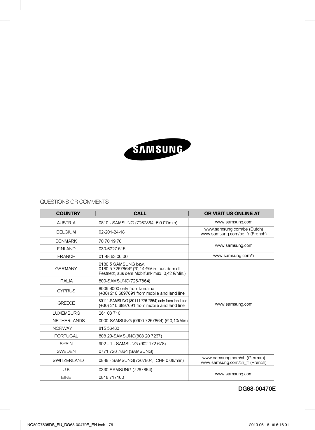 Samsung NQ50C7535DS/EU manual DG68-00470E 